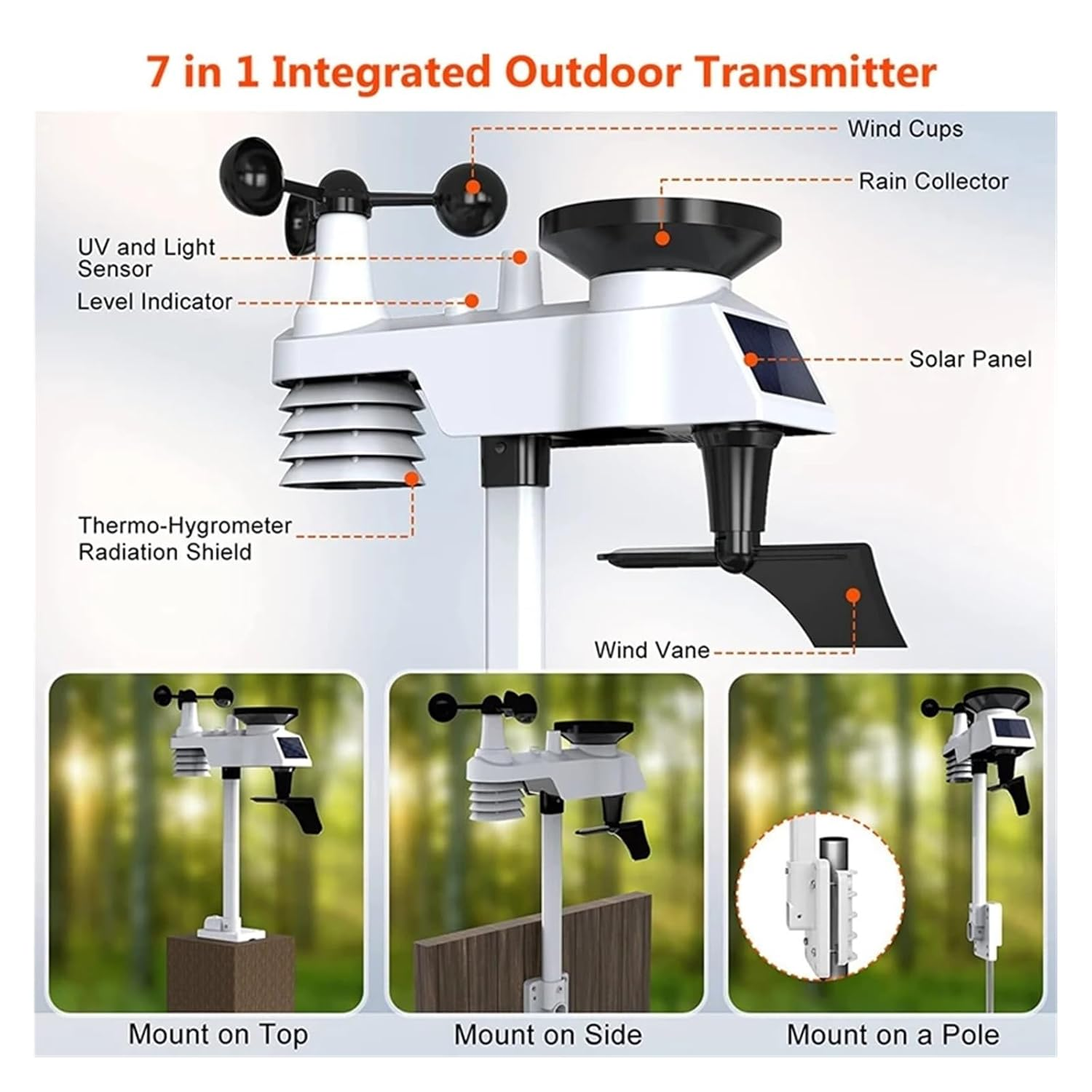 Wifi Digital Weather Station PM2.5 PM10 CO2 Rainfall Air Monitor Weathercloud Forecast Detect Wind Speed Anemometer image number 1