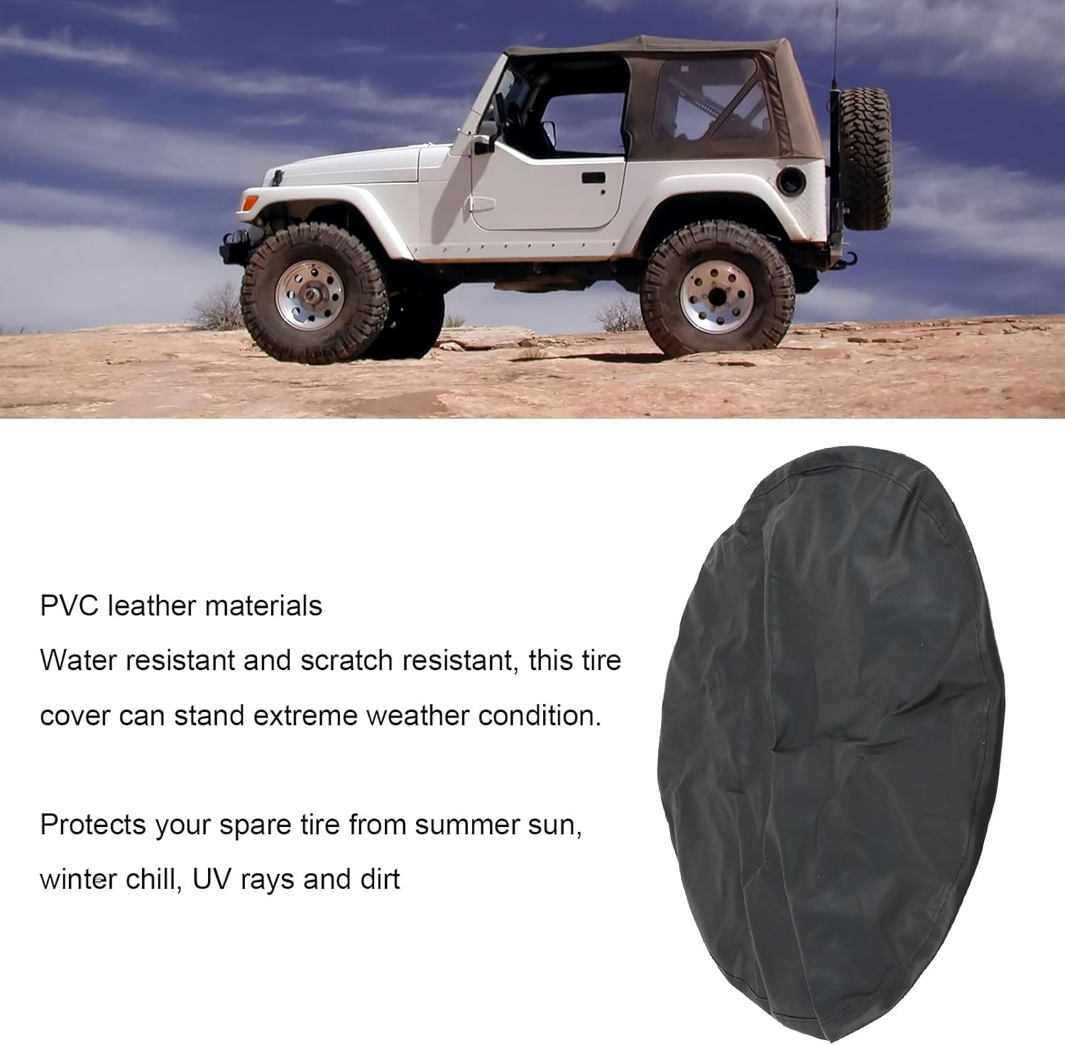 15 Inch Tire Cover, PVC Leather Sunproof Spare Wheel Protective Cover, Fits 215/65R16, 225/65R17, 235/70R16, 235/75R15, 245/75R15, 255/55R17 image number 5
