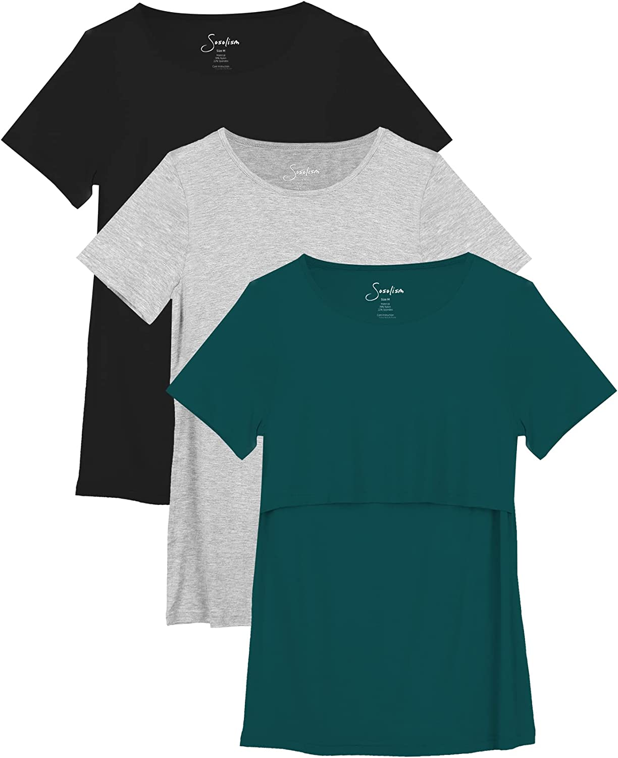 Sosolism 3 Packs Nursing Tops for Women Breastfeeding Clothes Summer Short Sleeve Maternity Shirt Pregnancy Clothing