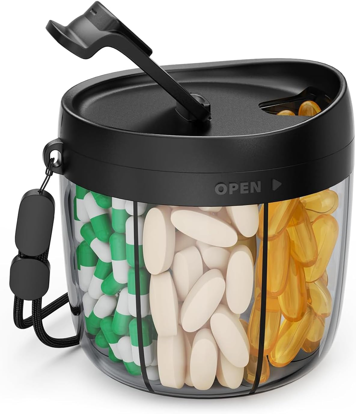 Pill Organizer 4 Times a Day,Pill Box,Medicine Organizer with Removable Days,Portable 7 Day Pill Case for Travel Pill Containers for Vitamins Fish Oils Supplements（Seven Colors+Black Shell）