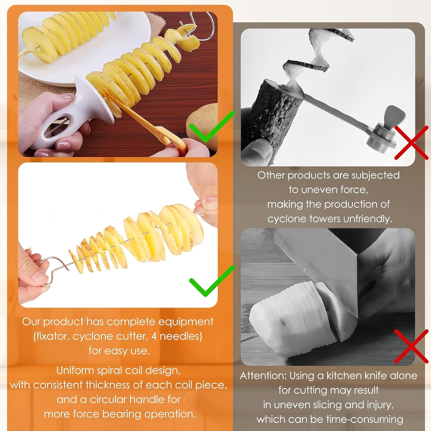 Febohao Potato Spiral Cutter Mandoline Slicer Vegetable Chip Cutter Kitchen Tool for Cucumbers Radishes and Spiral Vegetables image number 1