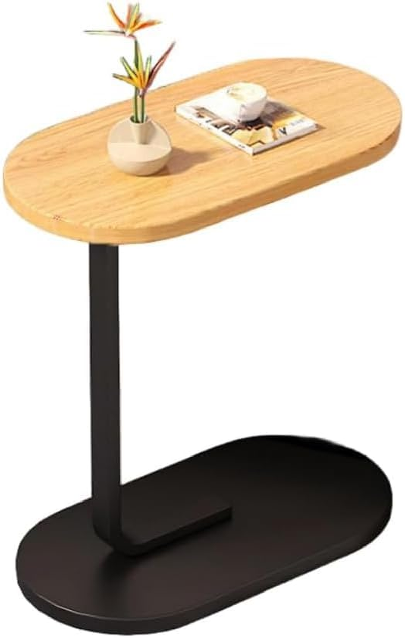 TOMVAES End Table Sofa Side Table Standing Desk Coffee Table with Rigid Steel Pipe C Shaped round Desktop Night Stand for Livingroom, Bedroom (Wood) (Wood) image number 1
