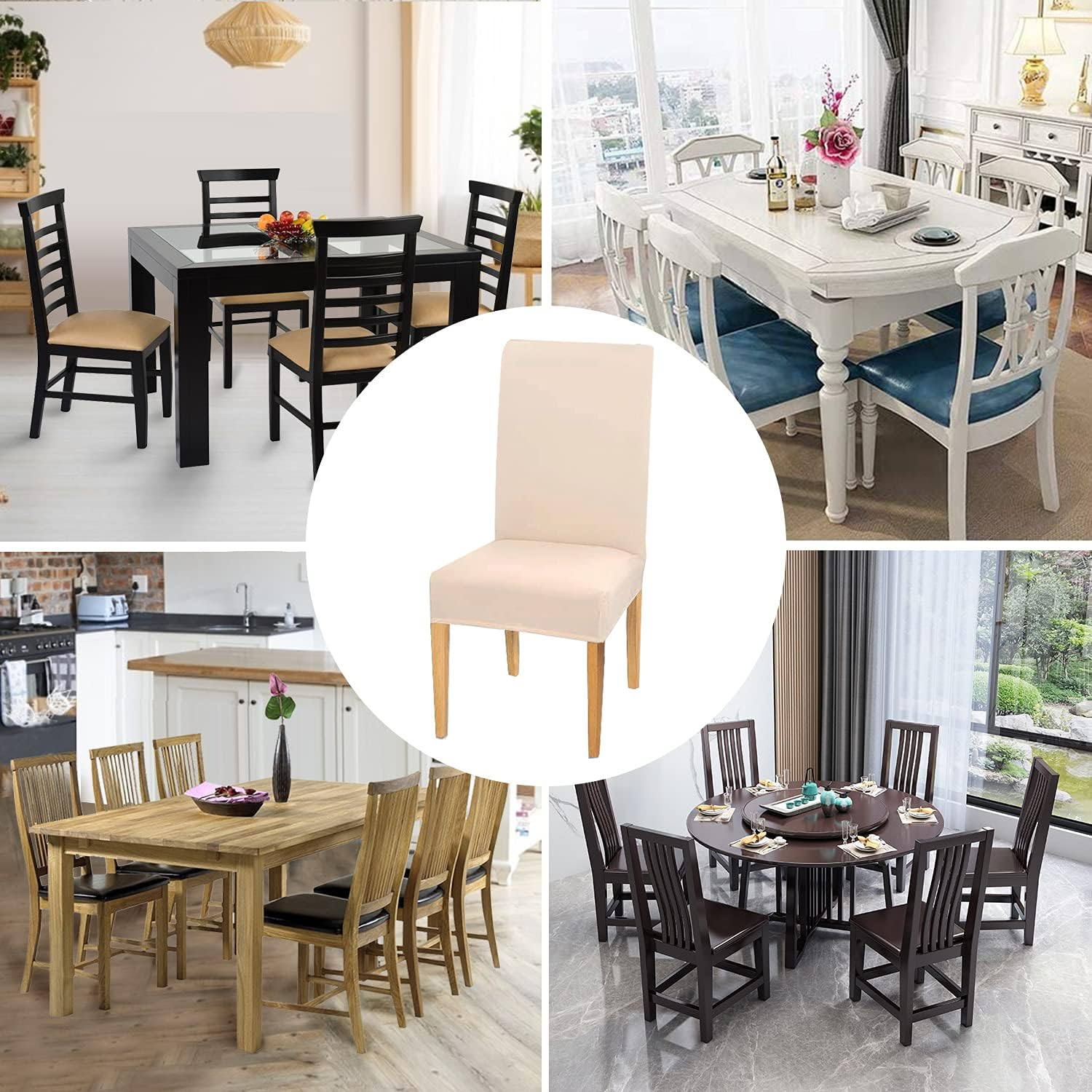 WOTOW Dining Room Chair Cover Set of 6, High Elasticity Removable and Washable Chair Cushion Protector for Kitchen Home Party image number 3