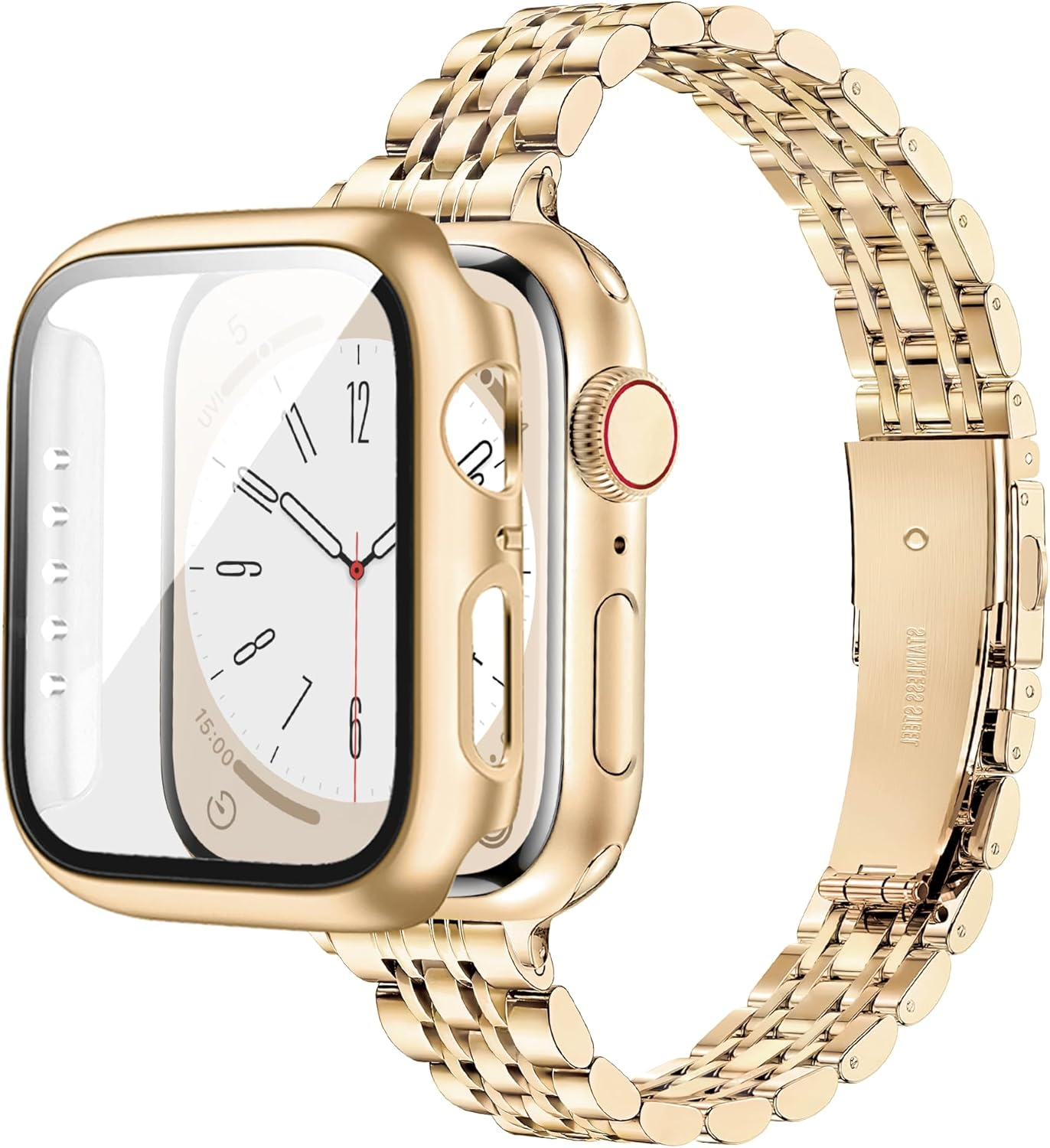 Calina Stainless Steel Band and Case Compatible with Apple Watch Bands 42Mm(Series 11 10) 41Mm 40Mm Series SE 11 10 9 8 7 6 5 4, Slim Bracelet for Apple Watch Strap with Screen Cover, Metal Iwatch Band for Women