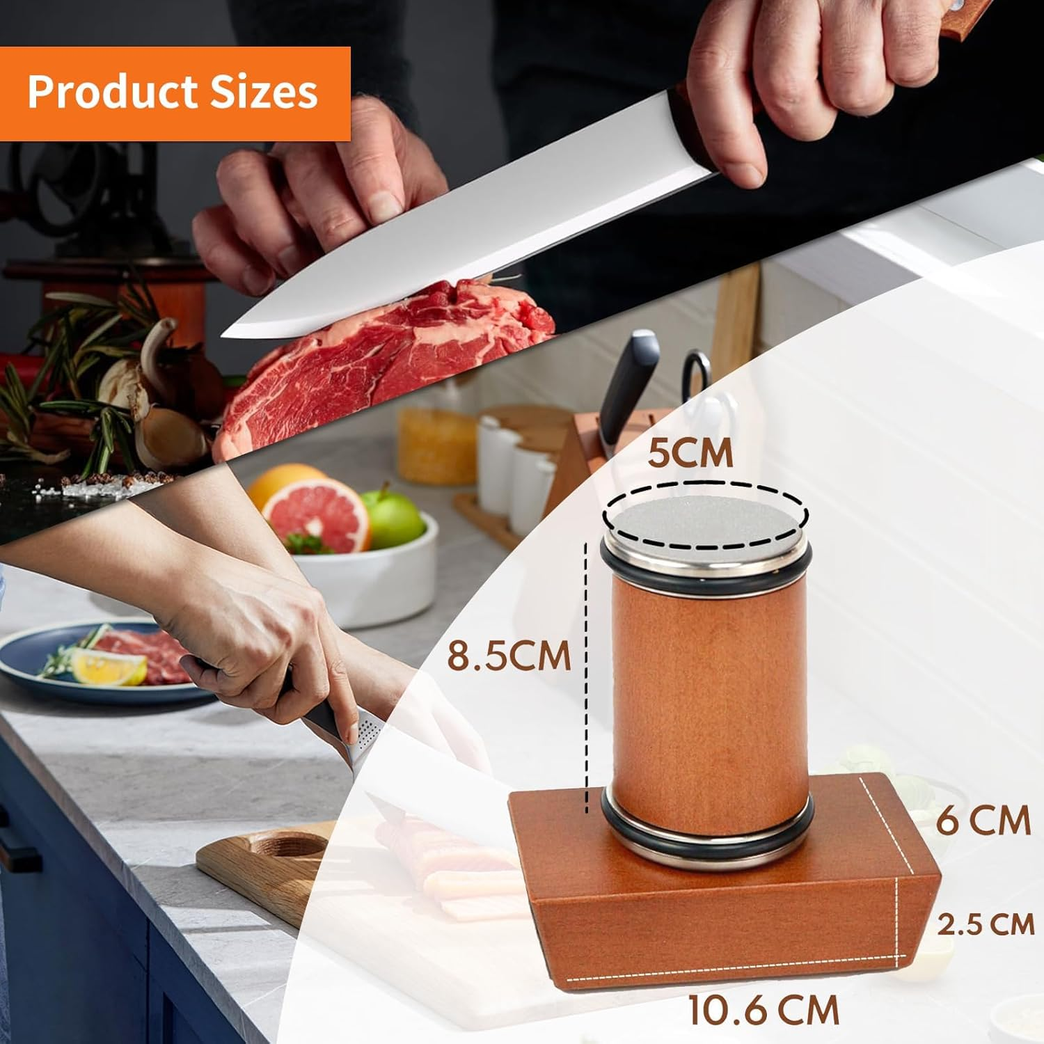 Rolling Knife Sharpener, Straight Edge Rolling Knife Sharpener Set, Kitchen Knife Sharpening Tool, Rolling Knife Sharpener Tool for Kitchen Knives, Provides 15-20 Degree Sharpening image number 2