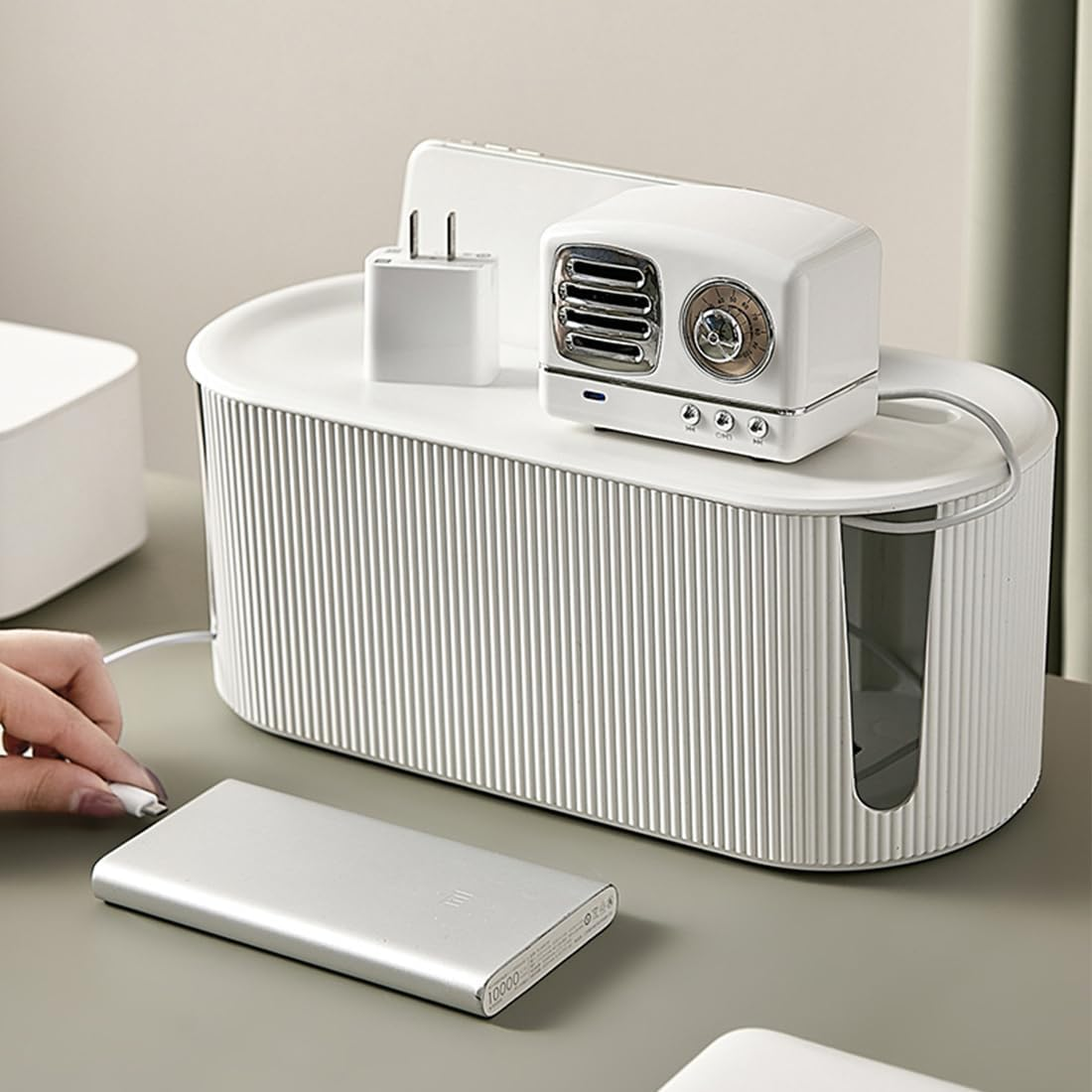 Dynus Cord Organizer Box Nordic Style Cord Box Socket Storage with Cover Household Cable Organizer Multifunctional Cable Storage Box for Powerboard, Cord, Electrical Cable, Wire, Power Strips, USB image number 1