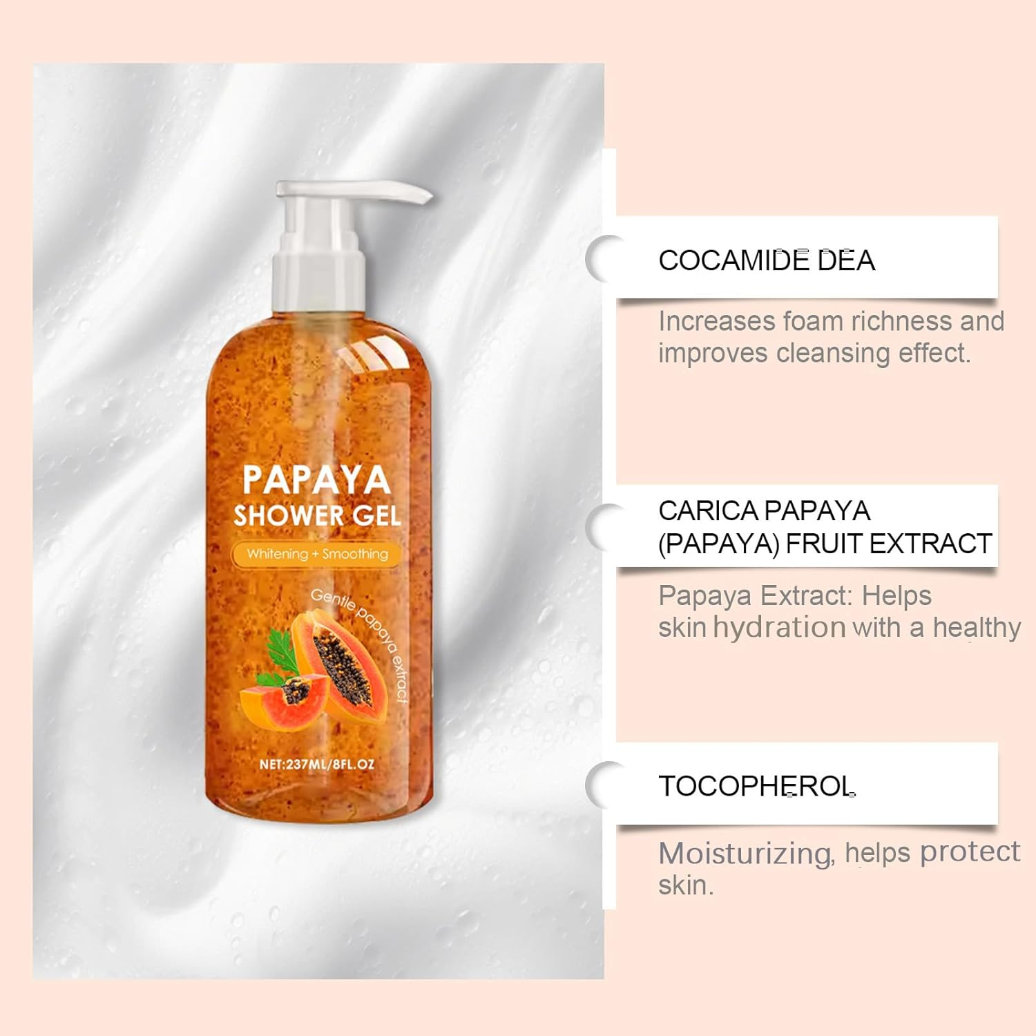Papaya Shower Gel,Papaya Brightening Shower Gel for Women,Exfoliating Body Wash with Organic Papayas Extract,Moisturizing & Whitening,Smoothing & Deep Cleansing,Gentle for All Skin Types (1 PCS) - 2 Pcs image number 6