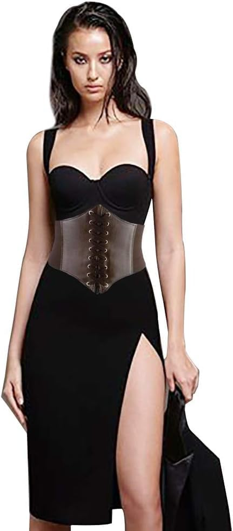 Women'S Waist Cincher Belts,Wide Elastic Tied Leather Waspie Waist Belt for Dresses image number 5