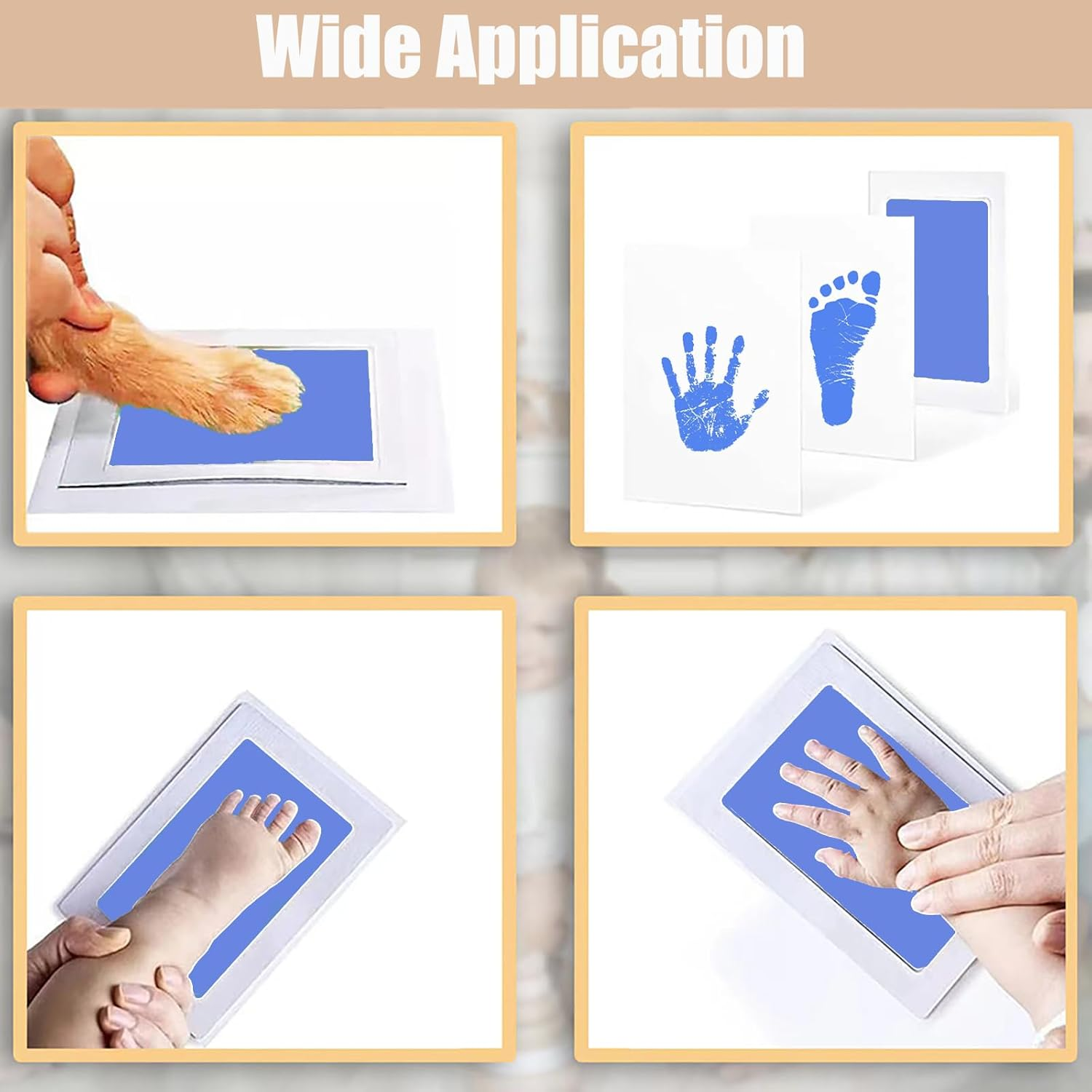 Lelonho Inkless Hand and Footprint Kit Clean Touch Ink Pad for Newborn Baby Pet Paw Print Kit(4 Ink Pads,8 Imprint Cards) (Black、Pink、Blue、Green) image number 4