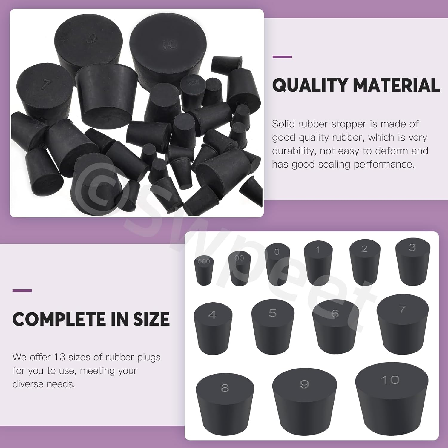 Swpeet 32Pcs 13 Assorted Sizes Black Solid Rubber Stopper, Black Tapered Lab Seal Rubber Stoppers, Black Lab Plug, Tapered Lab Bungs - Black image number 5