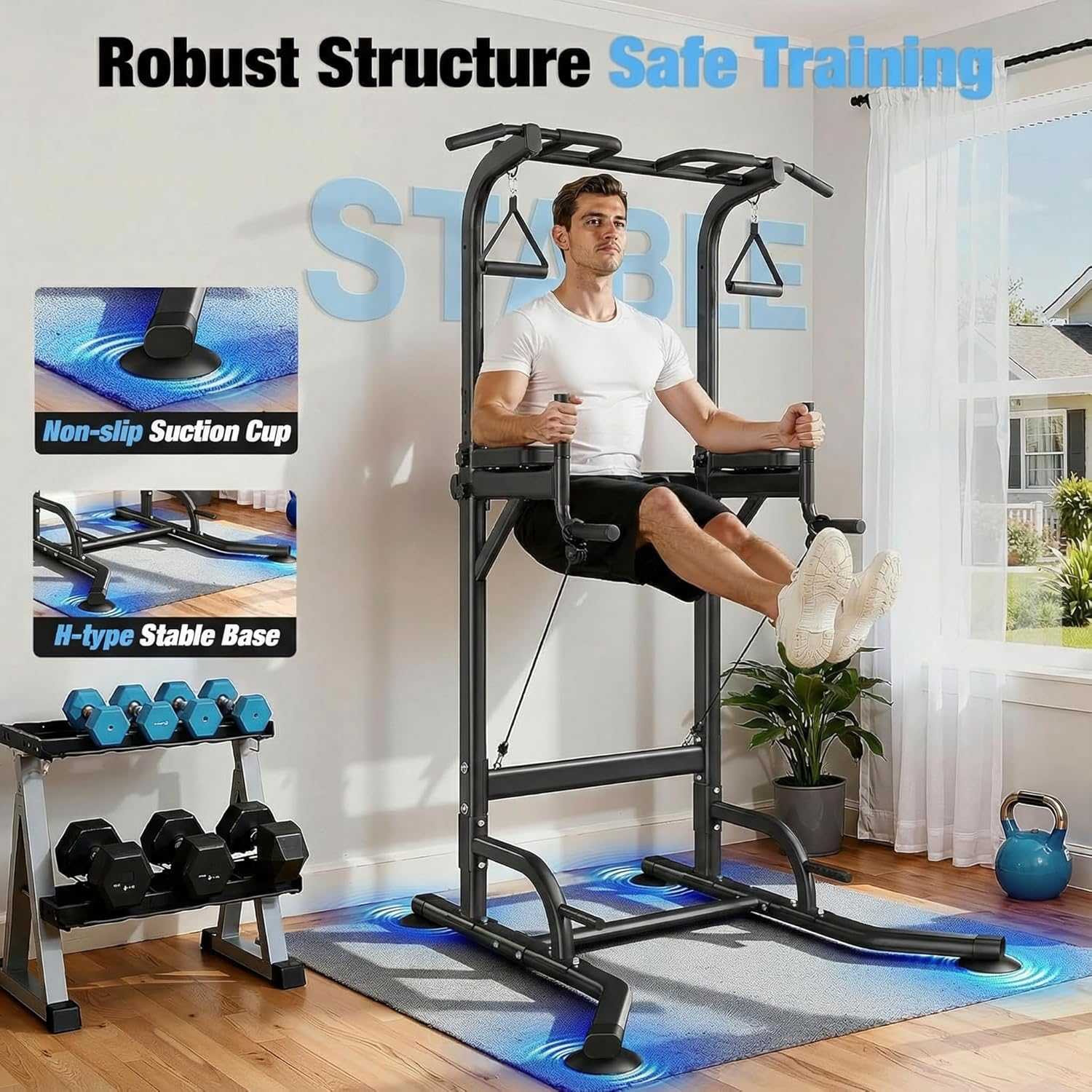 Power Tower, Dip Station Pull up Bar for Home Gym, Adjustable Height Multi Functional Home Strength Training Fitness Exercise Equipment, Simple Installation, Durable Home Fitness image number 2