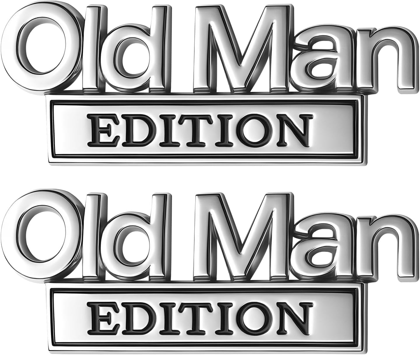 2Pcs Old Man Edition 3D Metal Car Emblem - Heavy Duty Badge for Truck, SUV, Jeep & Off-Road Vehicles, Automotive Stickers Nameplate for Fender, Tailgate, Bumper (Silvery Black)
