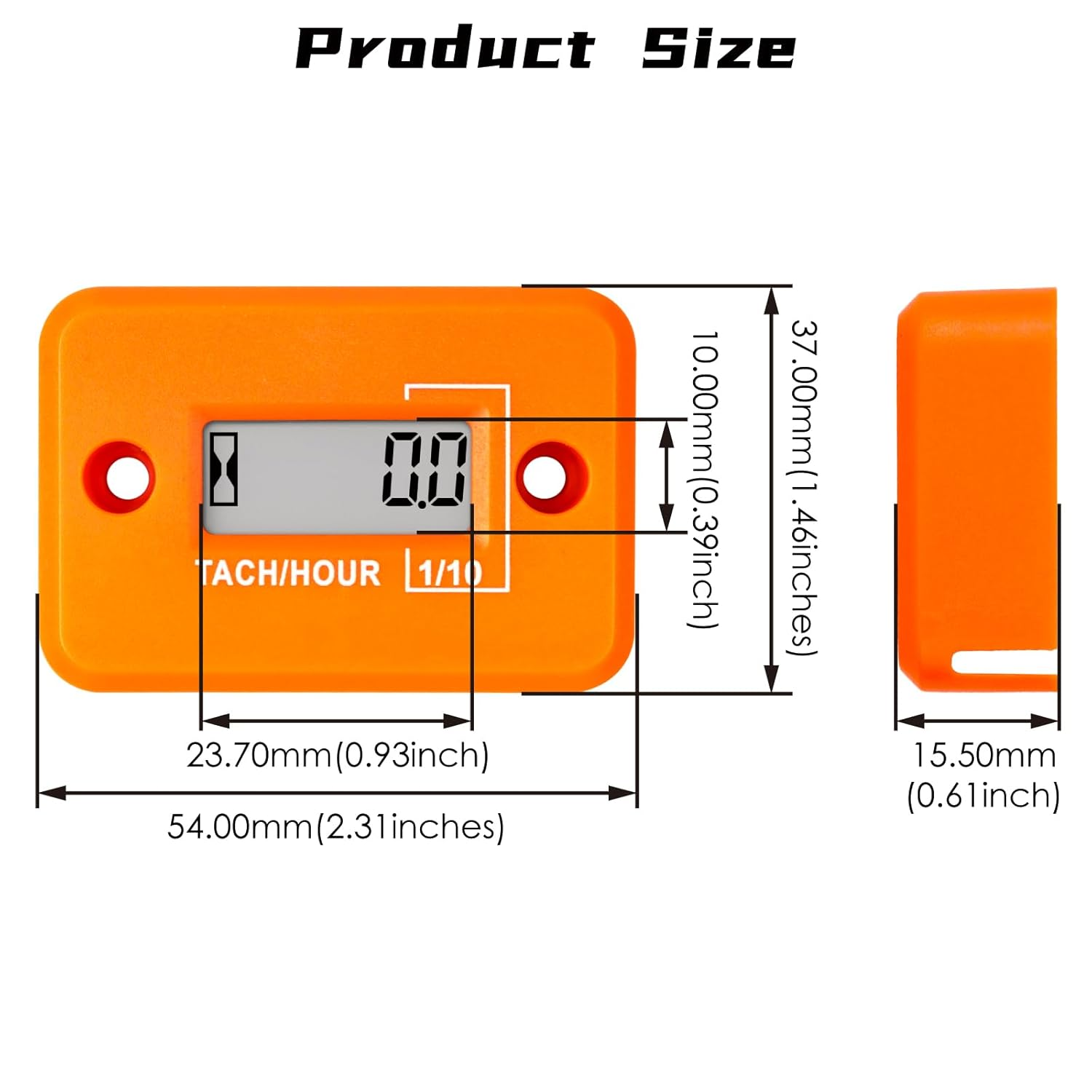Nine-Rong Self-Powered Tach Hour Meter Digital LCD Inductive Tachometer Timing RPM Measuring Waterproof Design,For Gas Engine Lawn Mower Motorcycle Snowmobile Generator(2 Stroke)(Orange) image number 4