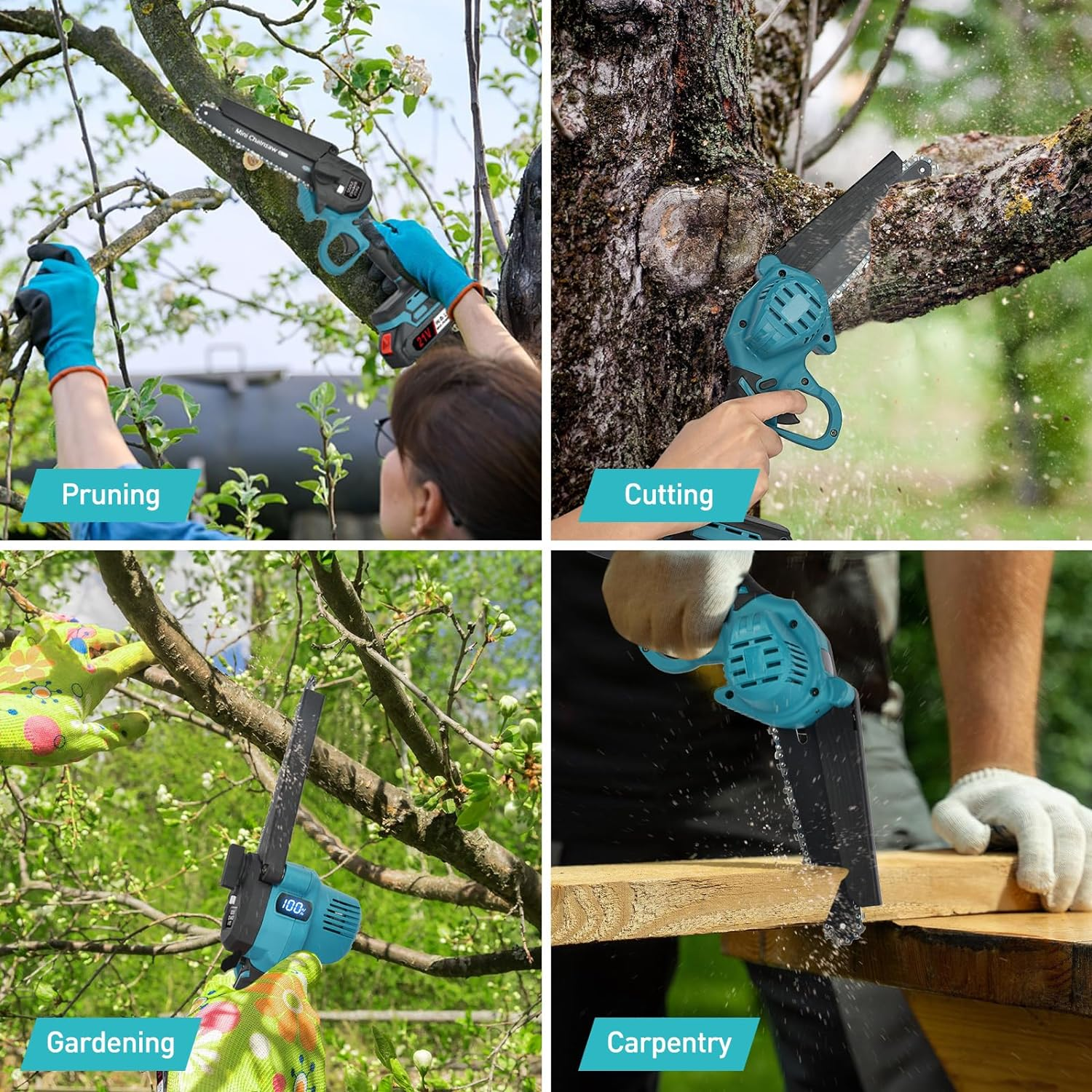 Mini Chainsaw Cordless 6-Inch Brushed 2X 2000Mah Batteries,Toolless Chain Tension Portable Power Tool for Wood Cutting, Tree Trimming, Pruning & DIY Garden Tools, Hand Saw Alternative, Camping Gear