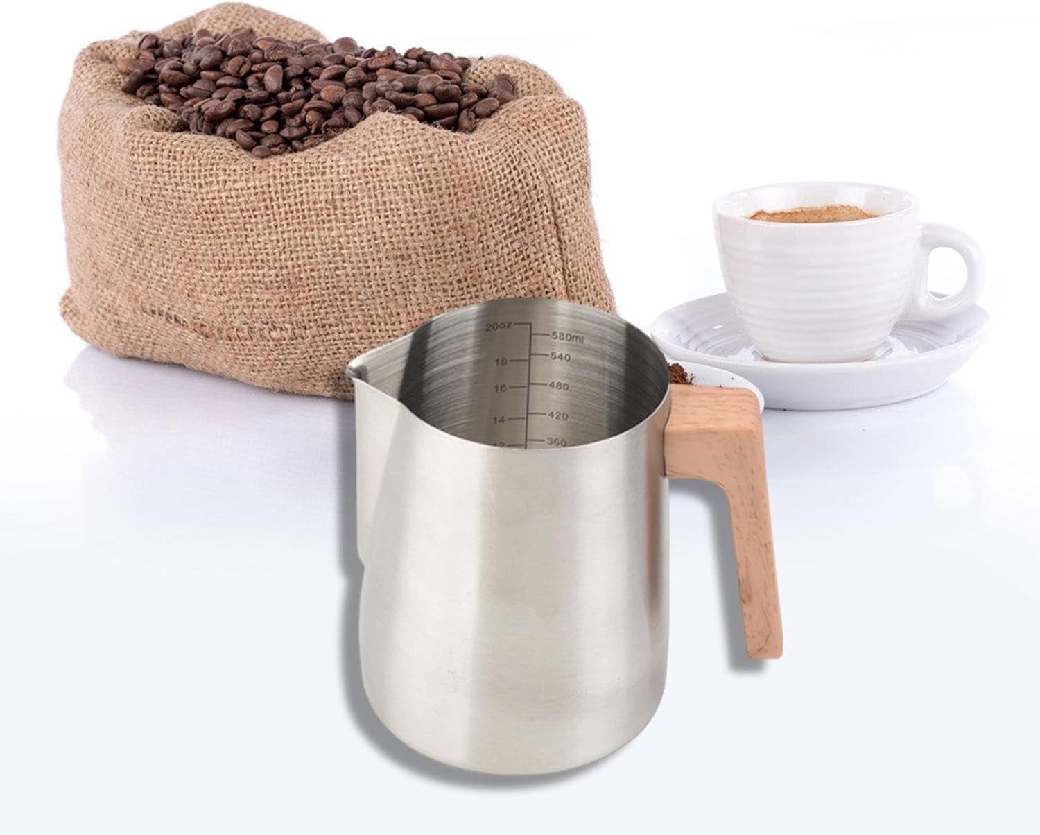 Motivetech Milk Frothing Pitcher, Espresso Cup for Latte Art, Coffee Bar Accessories, 600Ml Coffee Maker with Smooth Surface, Hot Tea, Hot Chocolate, Silver image number 5