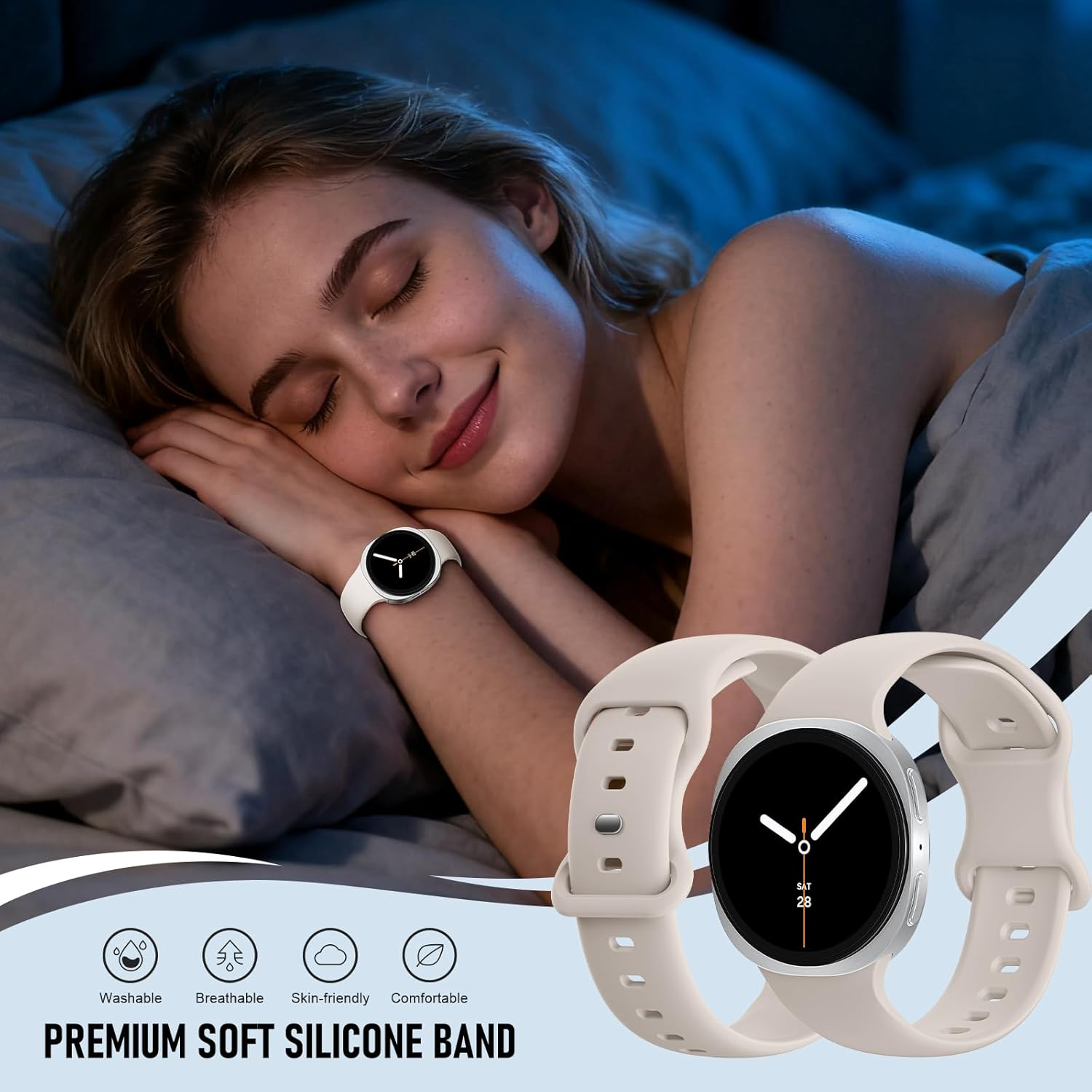 Sport Bands for Samsung Galaxy Watch 8 Band 40Mm 44Mm/Watch 8 Classic Band 46Mm Women Men,Soft Silicone Waterproof Rubber Strap for Samsung Galaxy Watch 8 Classic Bands 46 Mm/Watch 8 44 Mm 40 Mm - Army Green image number 3