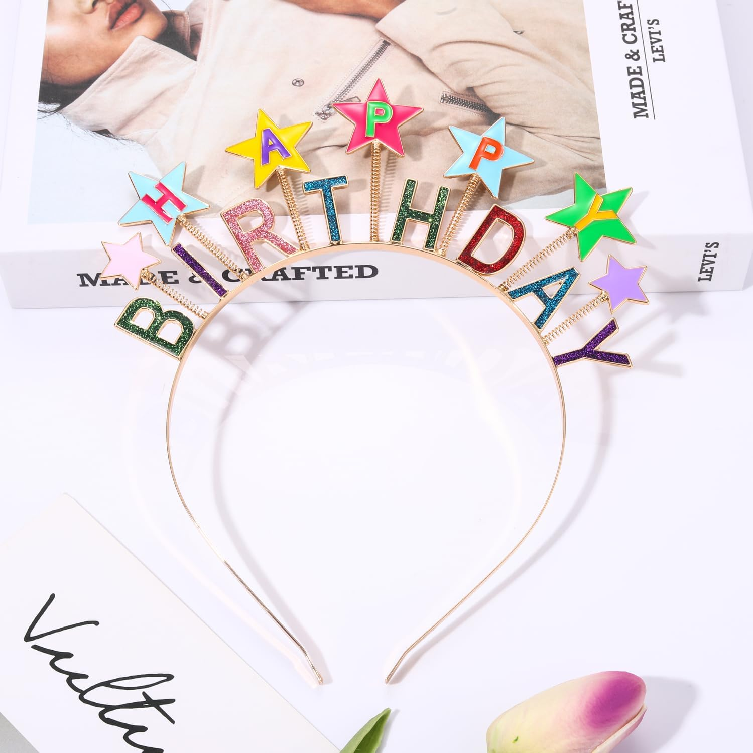 NVENF Birthday Headband Birthday Girl Headbands Happy Birthday Crown Cake Candy Birthday Tiara for Girls, Birthday Accessory (Pattern E) image number 3