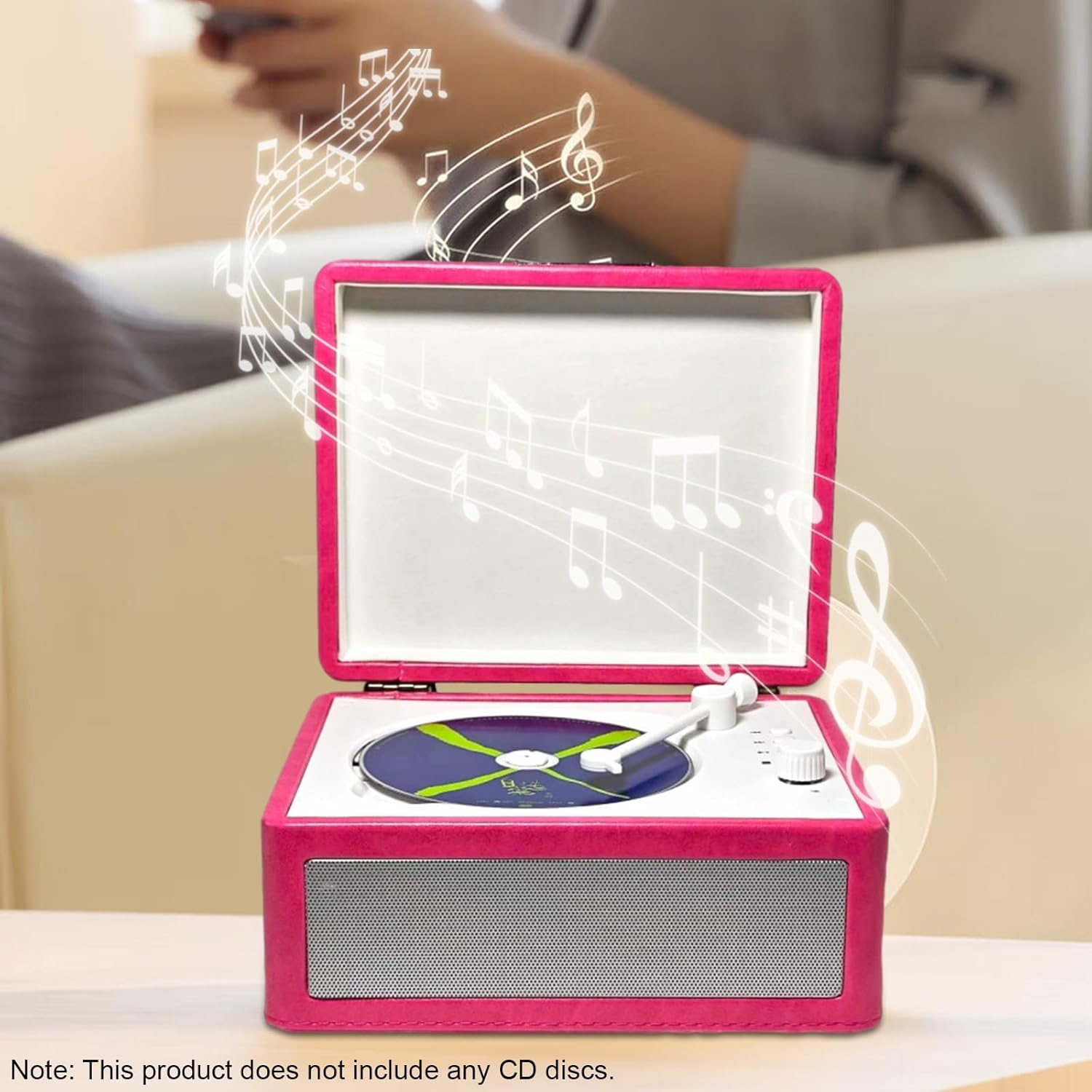 Portable Bluetooth Desktop CD Player 20.5 X 16.5 X 10Cm Hifi Sound Speakers for Use at Home, Car (Red Rose) image number 3