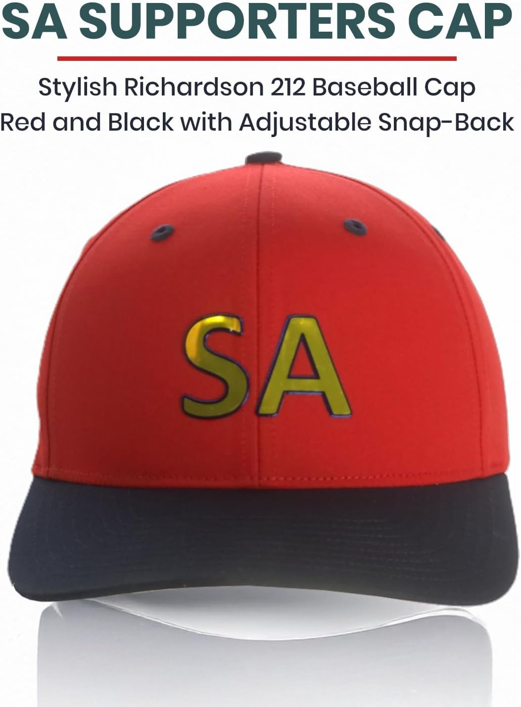 South Australia Supporters Cap, Richardson Pro 212 Baseball Cap, Bold 'SA' Text, Lightweight Cotton-Poly Twill, Adjustable Snapback, Pre-Curved Underbill, Sports & Casual Wear, Red-Black Colour image number 6