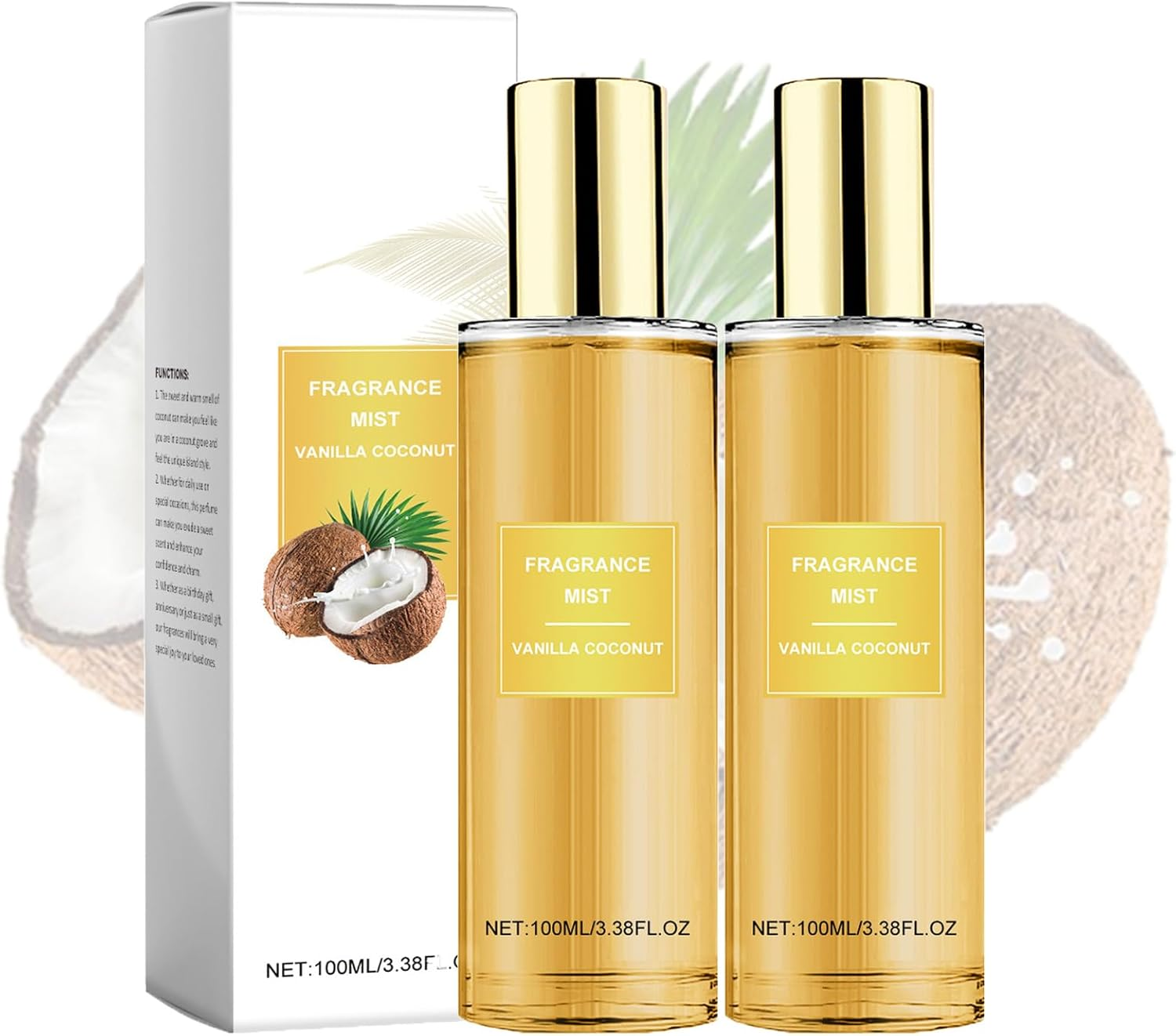 Vanilla Coconut Fragrance Mist, 100Ml Coconut Vanilla Perfume Spray, Hydrates Van/Illa Skin Body Mist Spray Perfume, Long-Lasting Perfumes Mi/St with Light Fragrance for Skin and Hair Care (5 PCS)