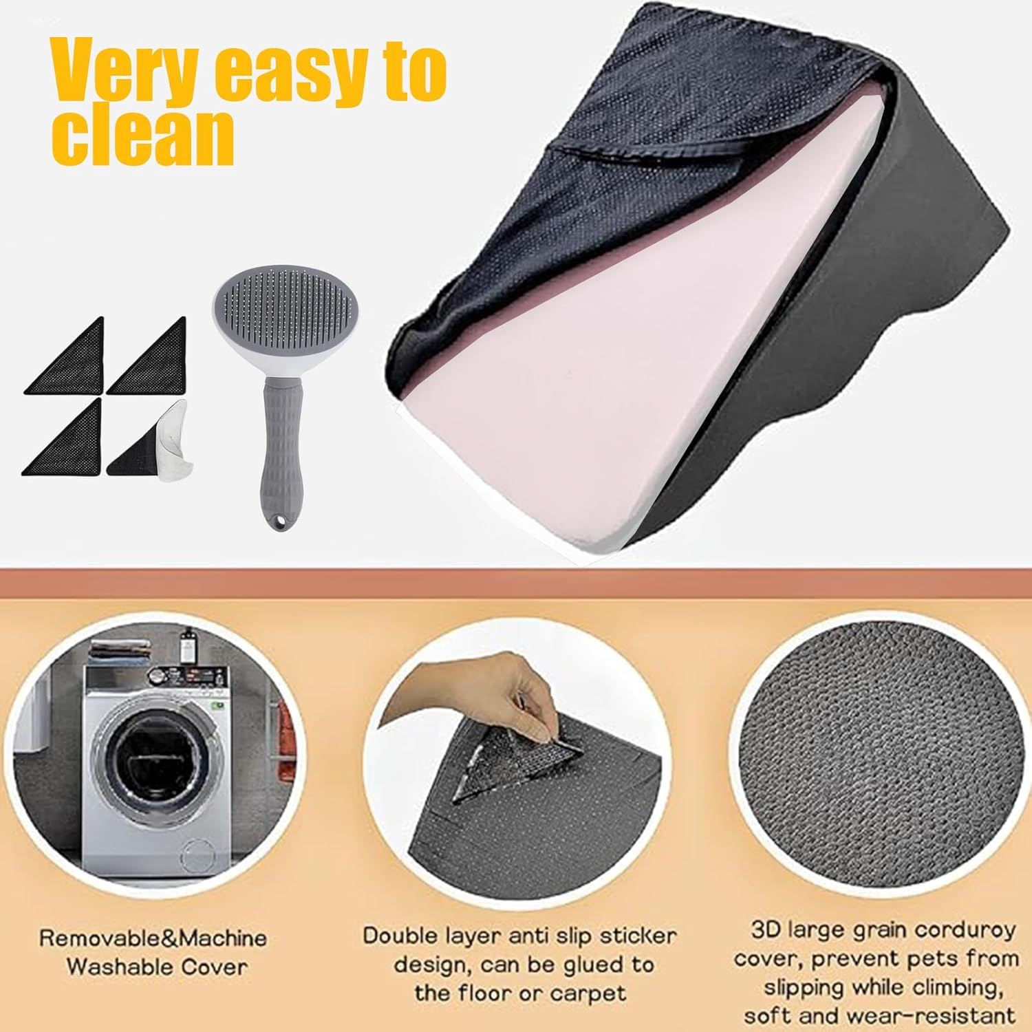 Dog Stairs for Small Dogs, Dog Steps for High Bed and Couch, High-Density Foam Pet Steps, Non-Slip Removable Washable Cover Get on Bed for Couch Sofa Bed Grey, Grey (Gray, L, 3) image number 2