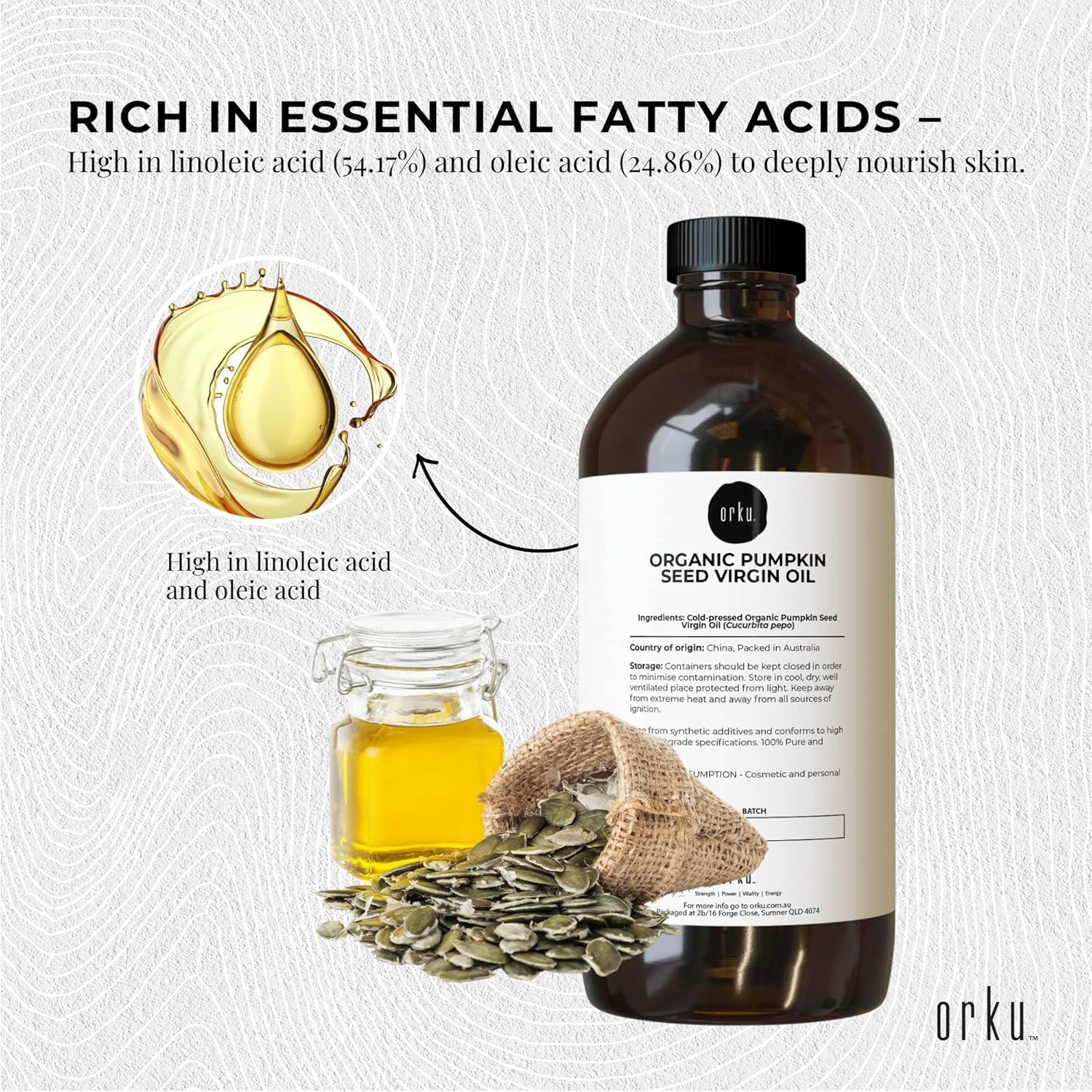 Orku 1L Organic Pumpkin Seed Oil &ndash; Virgin Cold Pressed Unrefined Cosmetic Gr. image number 5