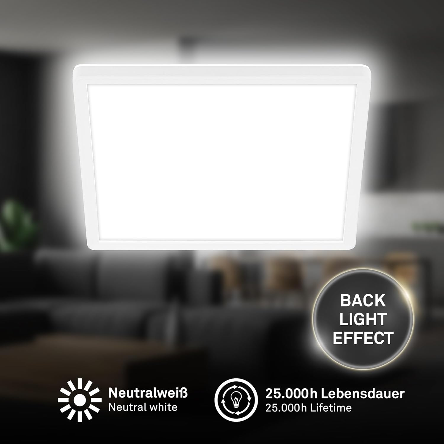 BRILONER - LED Ceiling Light, Indirect Light, Flat, Neutral White Light, LED Bulb, Ceiling Lamp, Living Room, Kitchen, Ceiling Lighting, Hallway, 29 X 29 X 3 Cm, White image number 1