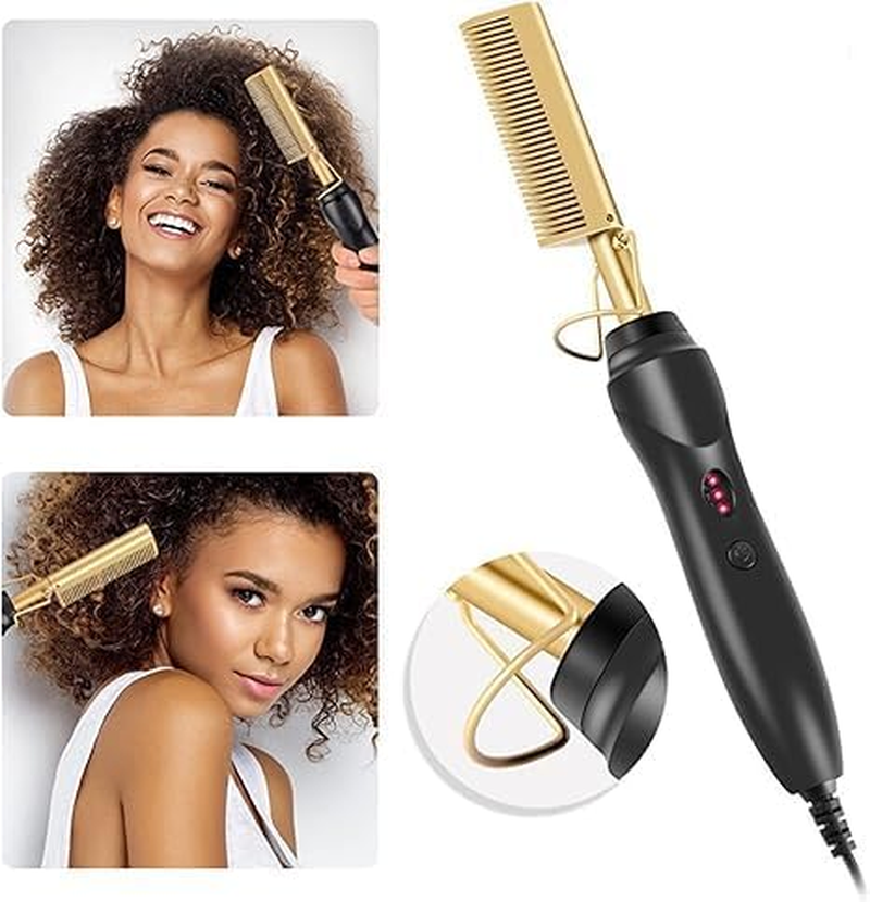 Electric Heat Comb/Hair Straightener with AU Plug- Heat Pressing Comb, Curling Iron Curlers High Heat Ceramic Comb with Dual Voltage and Auto Shut-Off image number 3