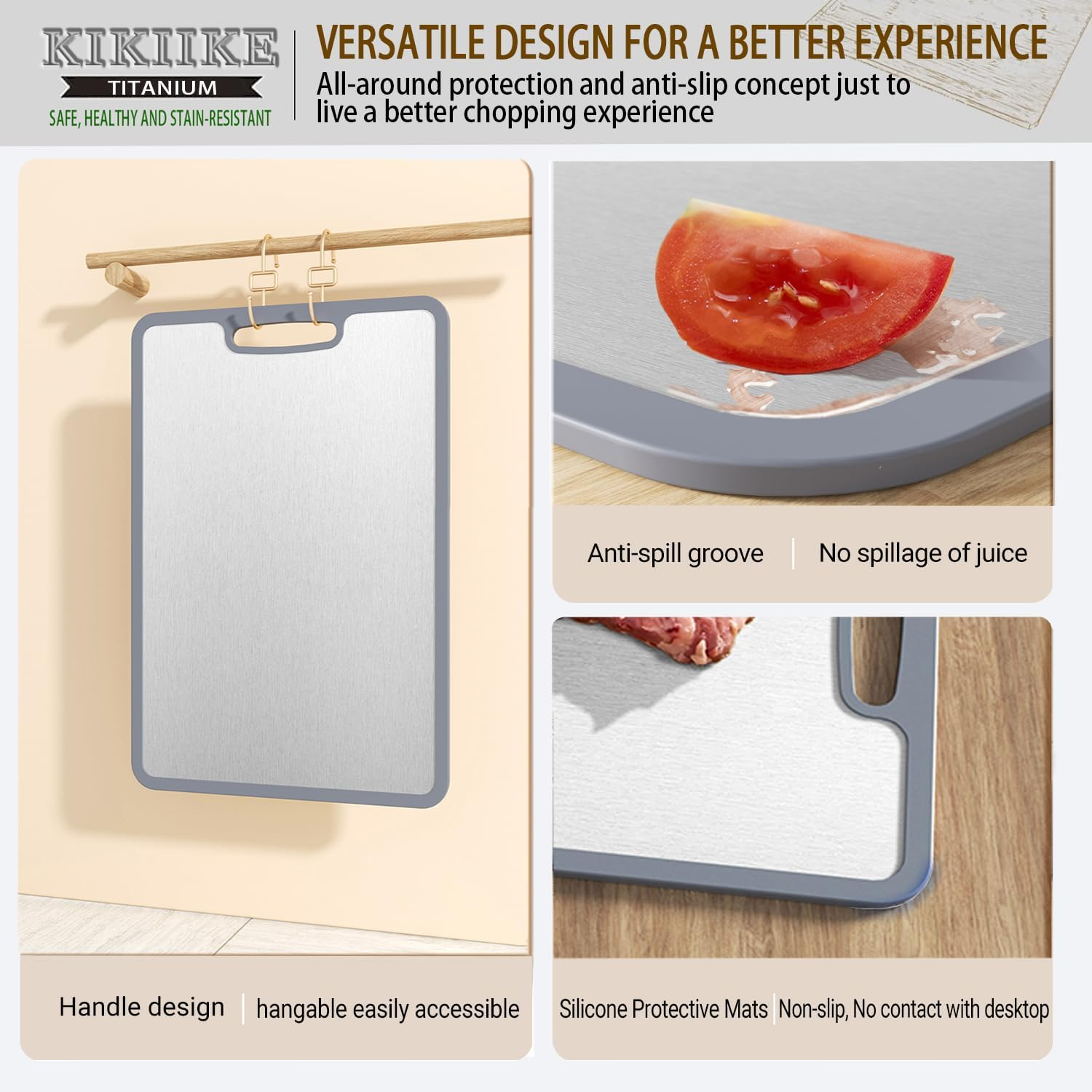 Titanium Cutting Board Double-Sided Non-Slip Silicone Edging Pure Titanium Cutting Boards for Kitchen - Double-Sided Food-Grade Chopping Board Non-Stick Durable and Easy to Clean (Small) image number 4