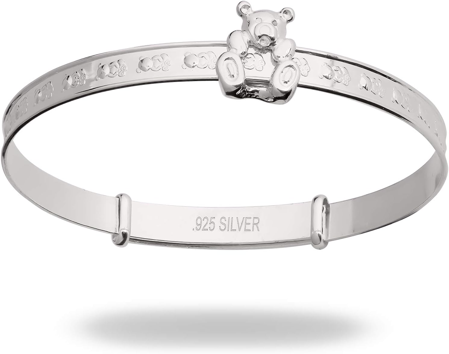 DV DOLCE VALENTINA Children'S Bangle, 925 Sterling Silver Baby Bracelet, Sliding Teddy, Baptism, Christening, Birthday or Baby Shower 0-1Yrs, One Size, Sterling Silver