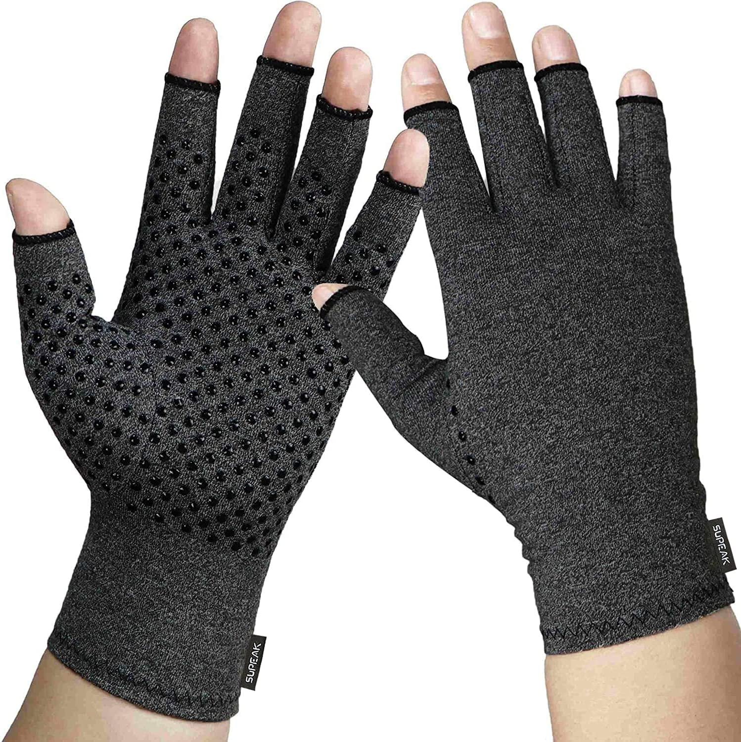 SUPEAK Arthritis Compression Hand Gloves - Open Finger Computer Typing Mittens Gloves, Relieve Carpal Tunnel, RSI, Tendonitis, Rheumatoid & Osteoarthritis Joint Pain, Hand Warmer Men & Women (1 Pair) image number 3