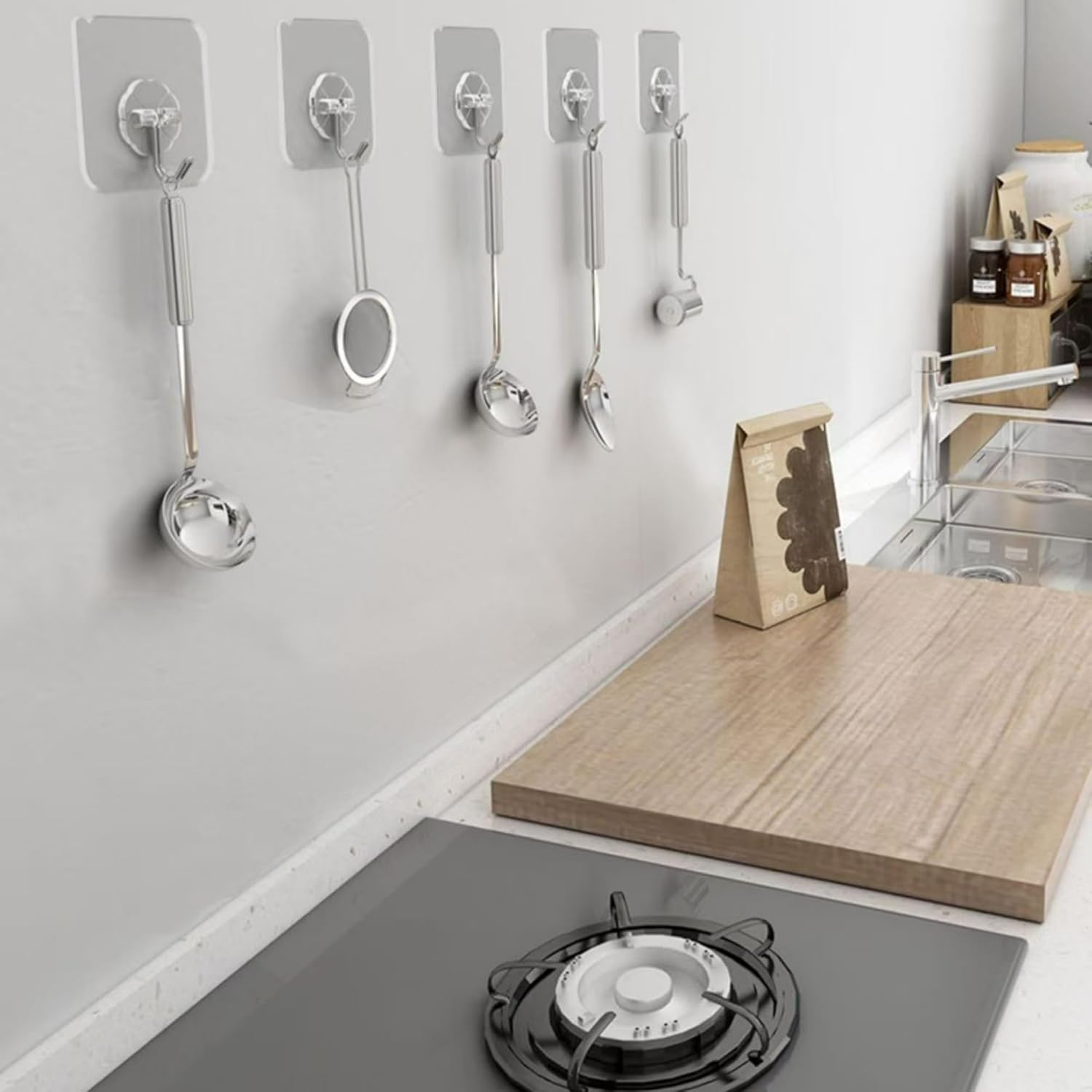 20Pcs Adhesive Hooks,Hanging Heavy Duty Wall Hooks,Self Adhesive Towel Hooks,Bathroom Shower Kitchen Key Portal Outdoor Home Improvement Practical Hooks,White - White A-20Pcs image number 3