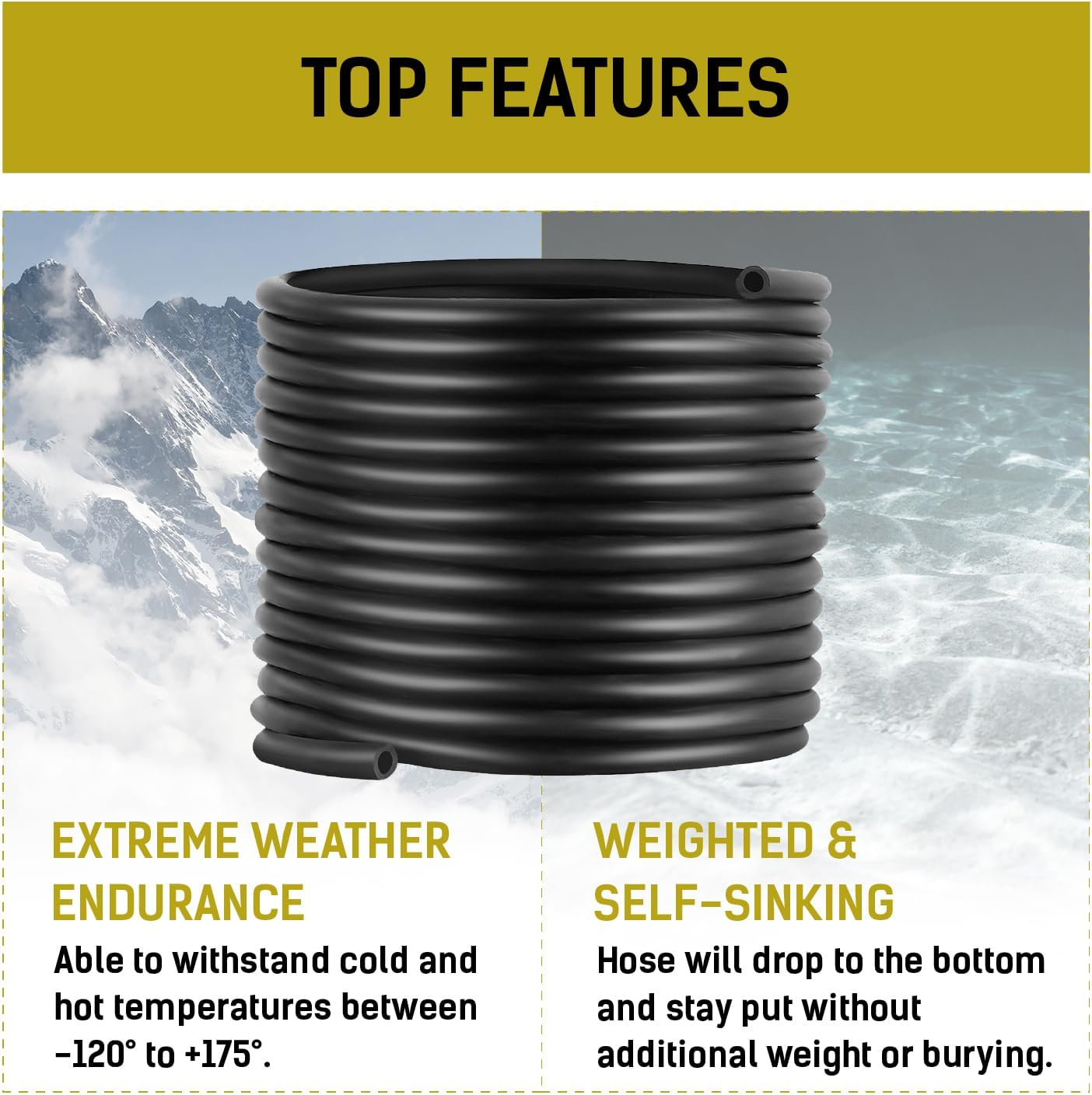 100 Feet ⅜ Inch Self Sinking Aeration Hose with Two Stainless Steel Hose Clamps and Two Menders for Easy Installation - Contractor Grade Weighted Air Line Tubing for Pond Water Lake Plumbing image number 1