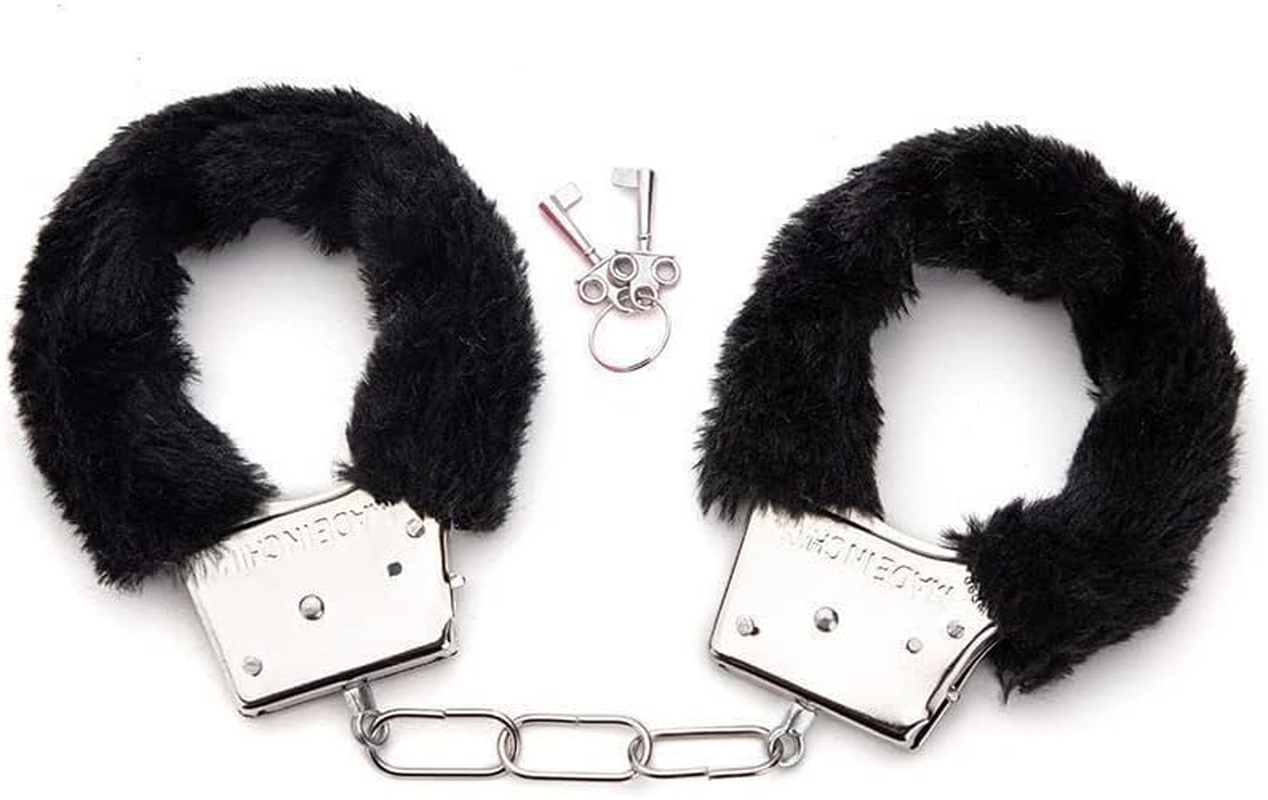 Sexy Plush Toy Handcuffs with Keys Police Costume Prop Accessories Party Supplies for Lover Couple (Black)