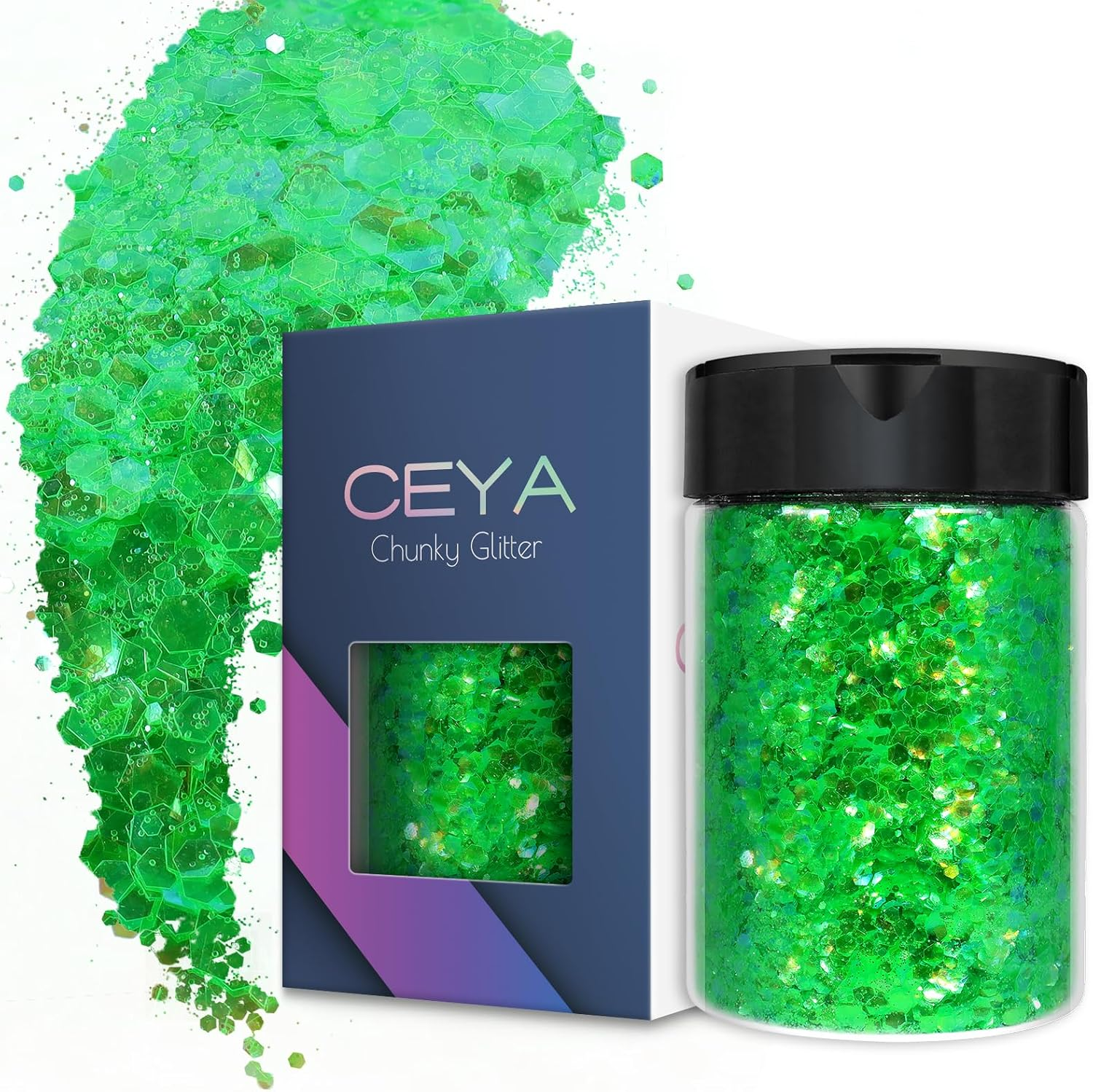 Ceya Chunky Glitter, 4.9Oz/ 140G Iridescent Orange Craft Glitter Powder Mixed Fine Flakes Iridescent Nail Sequins for Nail Art, Hair, Epoxy Resin, Tumblers, Slime, Painting, Festival Decor