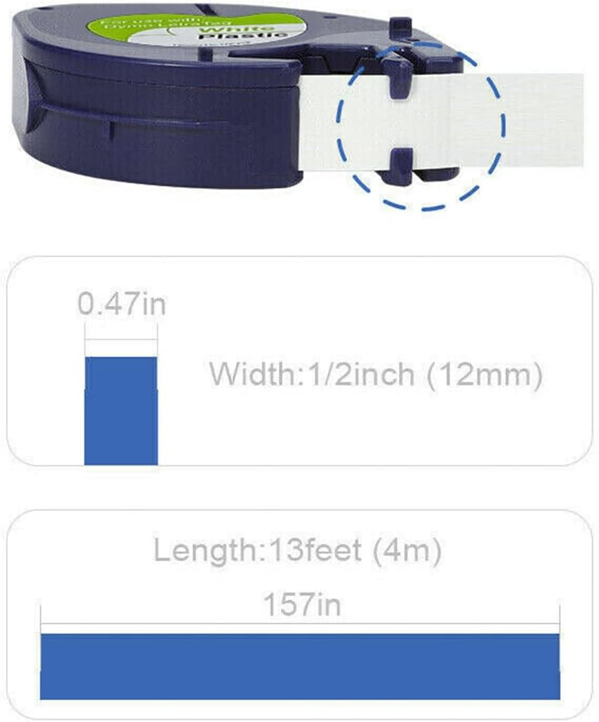 Leona Co Label Tape Compatible with Dymo Letratag Refills White Paper 91331, 12Mm X 4M Black on White Label Maker Plastic Tape for Dymo Letra Tag LT-100H, 5/10-Pack (5) image number 3