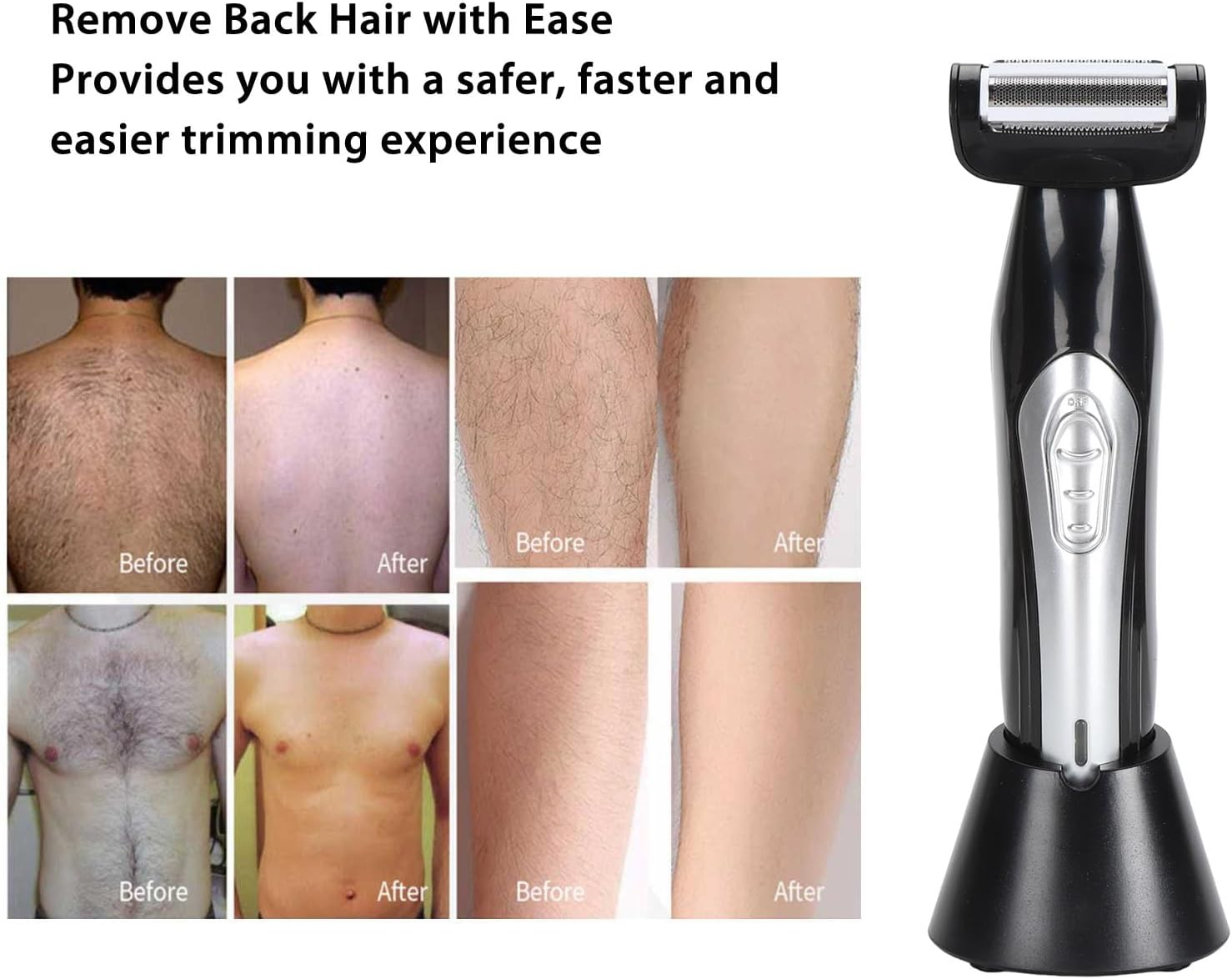 Men'S Back Shaver, Body Hair Trimmer DIY Back Shaver for Men, with Removable Handle, Men'S Grooming Trimmer, Wet Dry Use image number 6