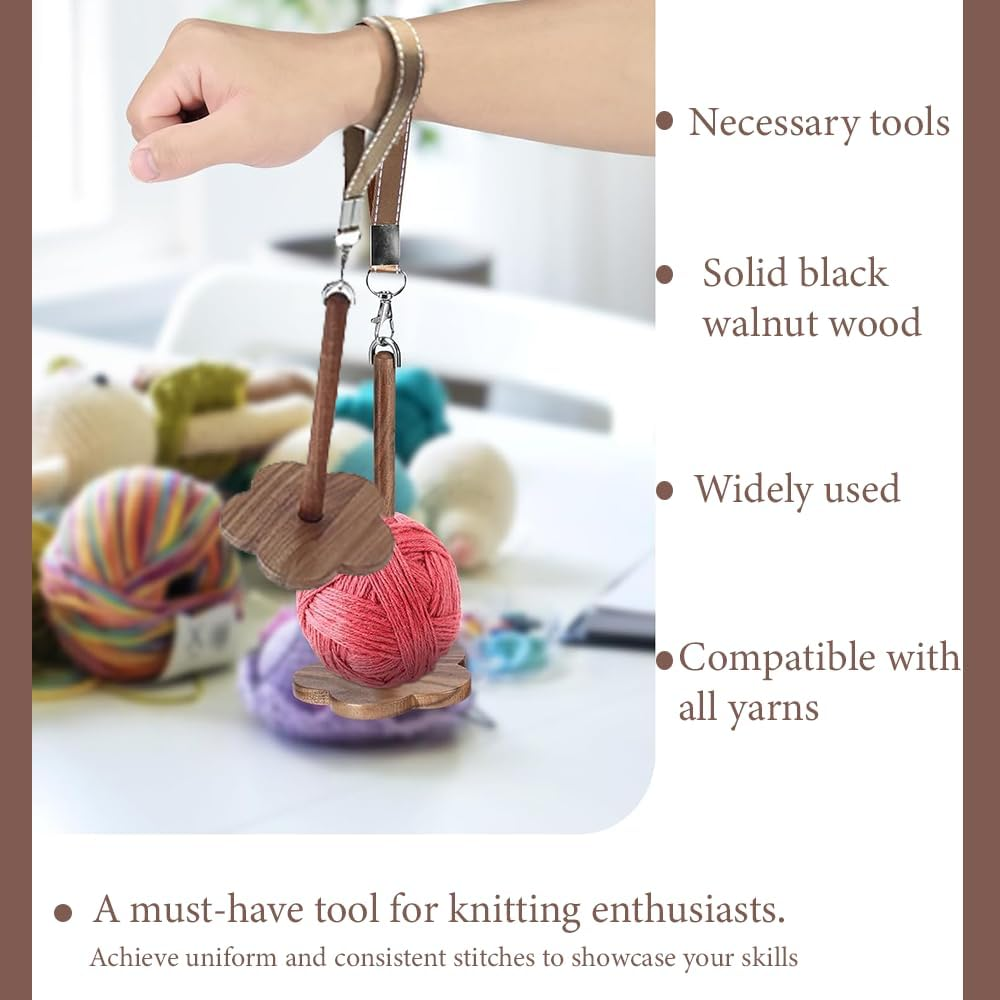 Wooden Wrist Yarn Holder with Wristband, Portable Knitting Organizer, Crochet Storage Supplies image number 4