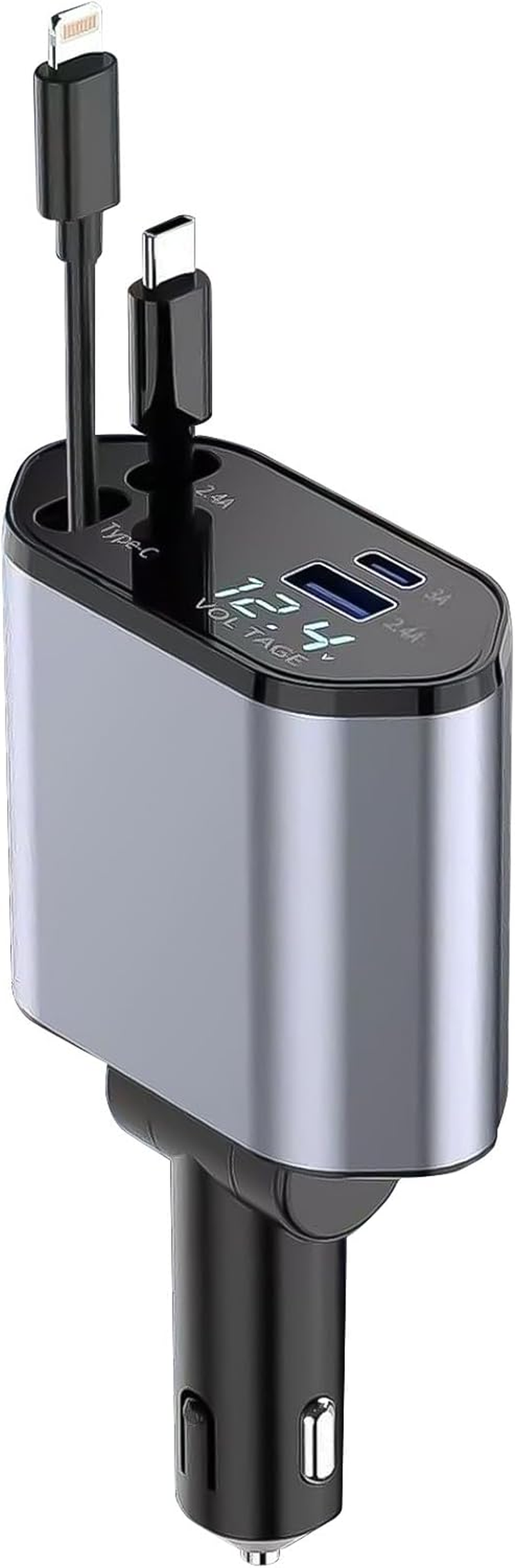 Retractable Car Charger, 4 in 1 Fast Charging Car Charger 120W, Retractable Cable and 2 USB Ports Car Charger Adapter for Iphone 16 15 14 13 Pro Max, Galaxy S23 image number 6