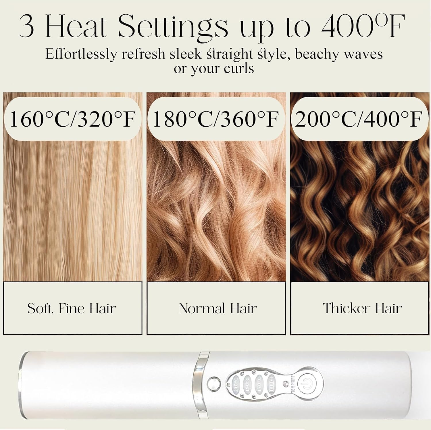 Cordless Hair Straightener Curler, Portable Wireless Hair Straightening and Curling, Titanium Flat Iron, Fast Heating in Seconds, USB Rechargeable, Lightweight for Travel image number 2