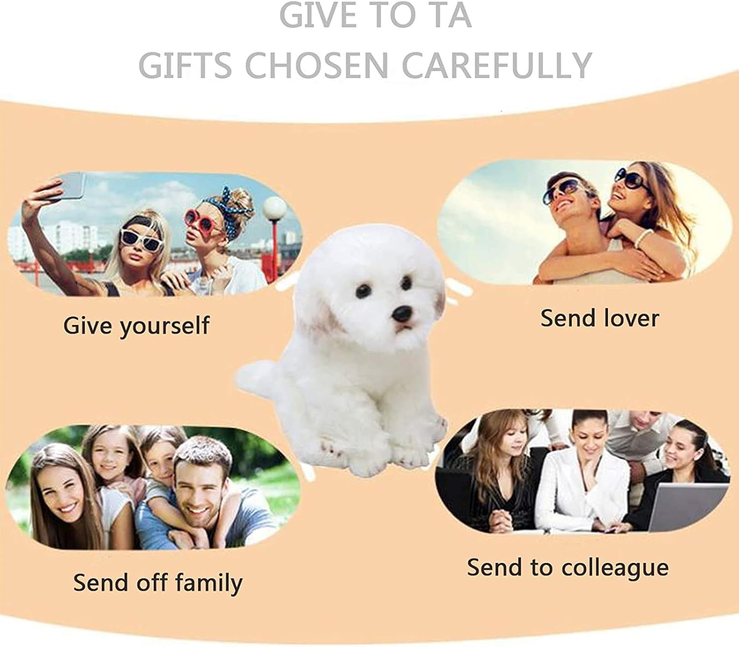 14" Realistic Plush Maltese Dog, Stuffed Animal Puppy Dog Toys, for Kids and Adult Birthday, White image number 6