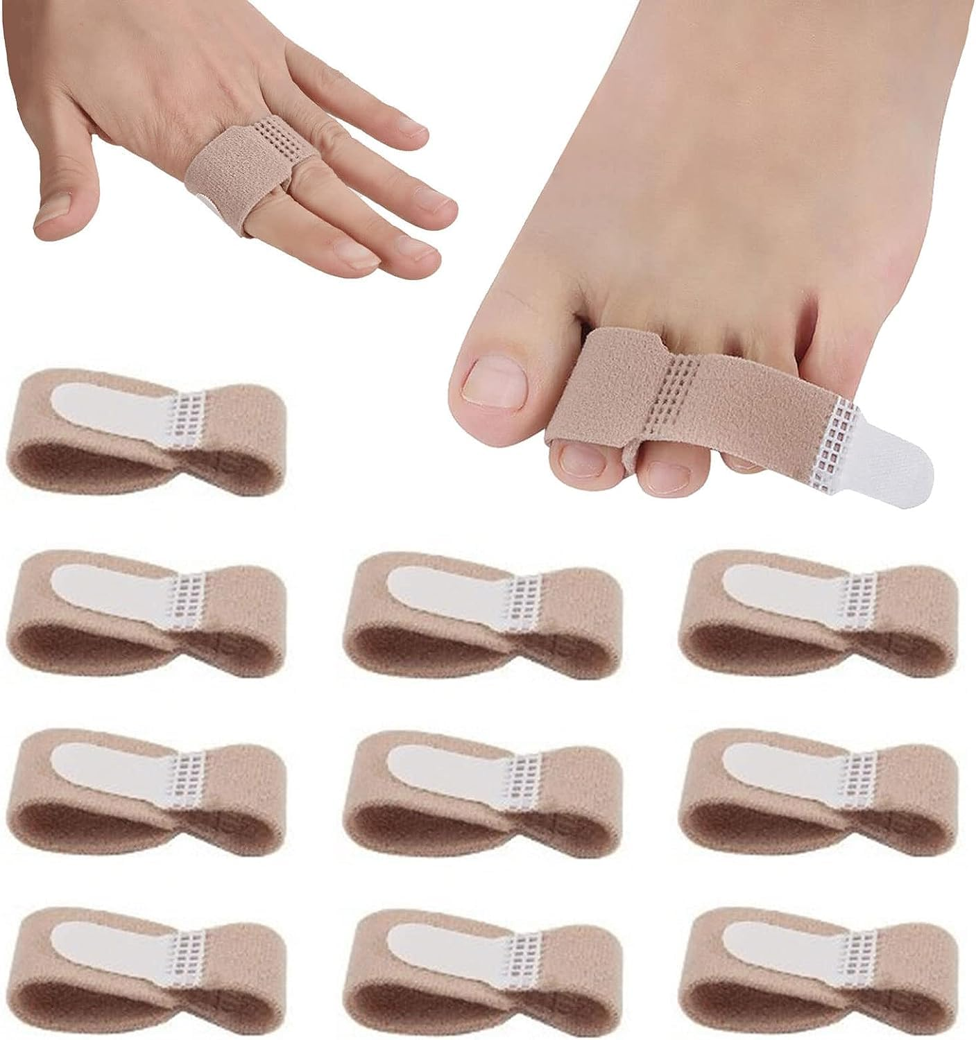 Hammer Toe Straightener, 10Pcs Toe Cushioned Bandages, Toe Finger Buddy Bands,Toe Straightener Toe Protector Wraps Toe Splints Bent Toes Corrector Toe Separators,Broken Toe Splint Wraps Finger Loops image number 4