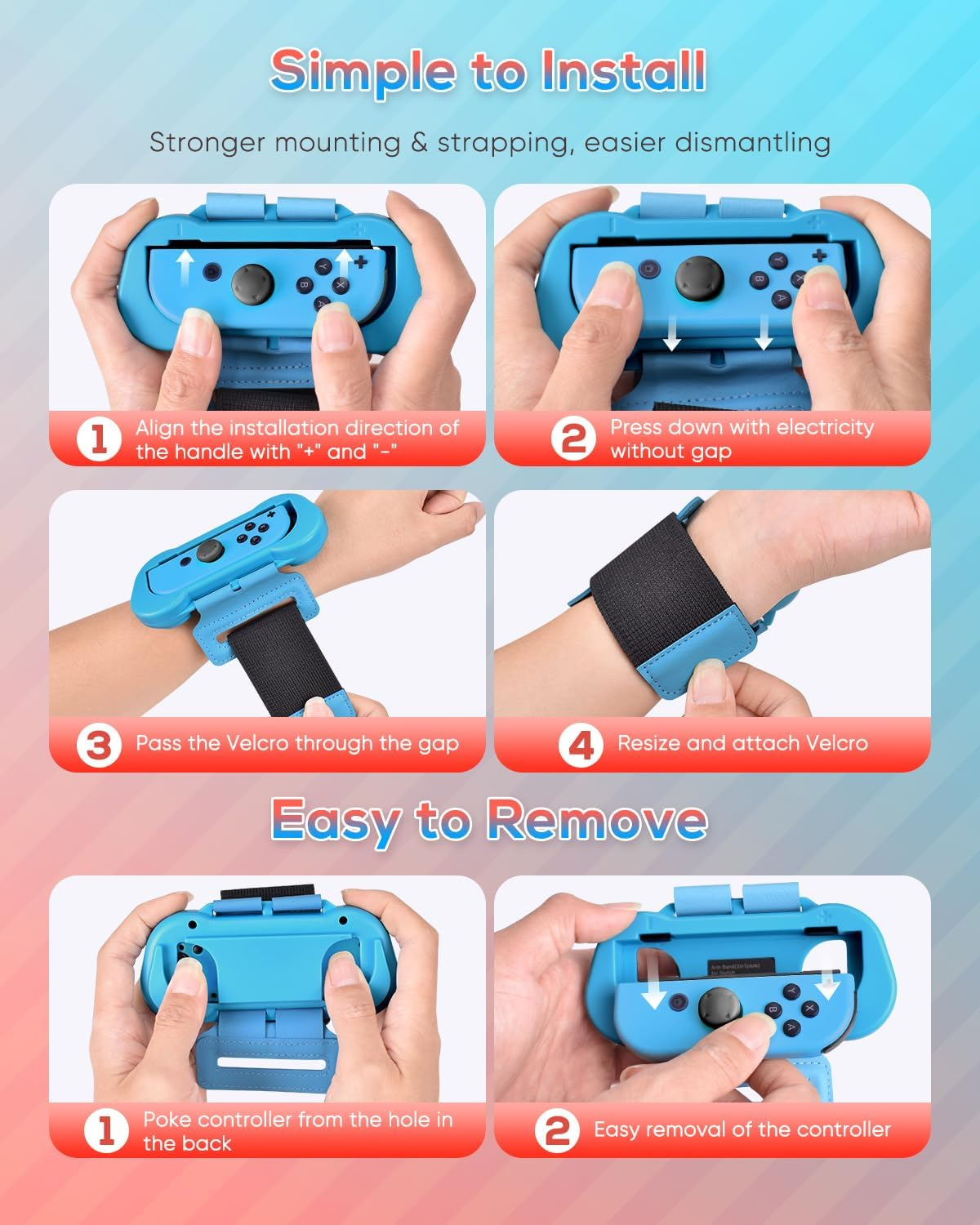 Wrist Bands for Just Dance 2020 2019 and Zumba Burn It up for Nintendo Switch Controller Game, Adjustable Elastic Strap for Joy-Cons Controller, Two Size for Adults and Children, 2 Pack (Red and Blue) - Blue,Red image number 4