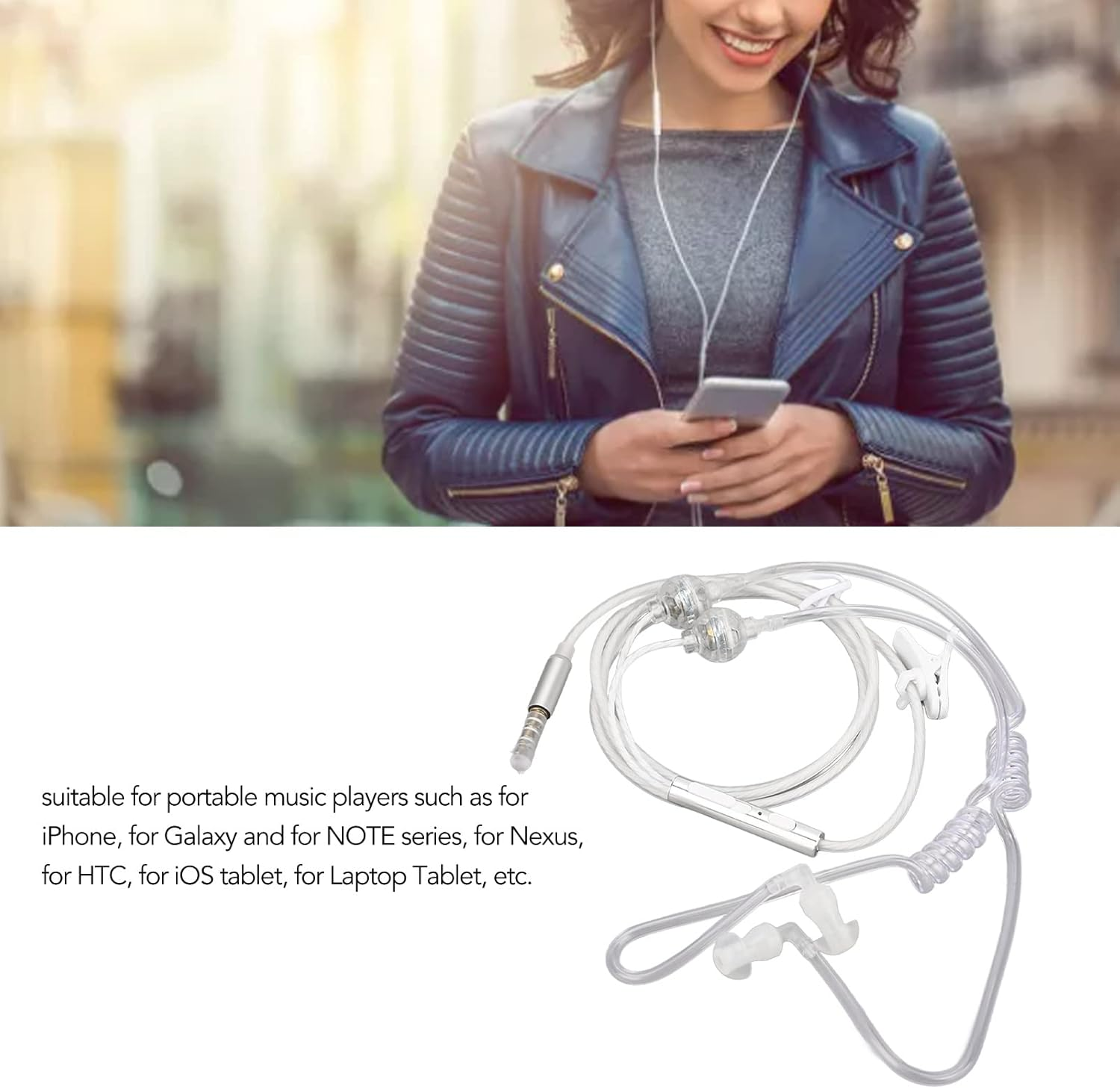 CCYLEZ Air Tube Earphones, Radiation-Free Headphones, Binaural Headphones with Microphone, Portable 3.5 Mm Air Tube Headset for Laptop Tablet (White)