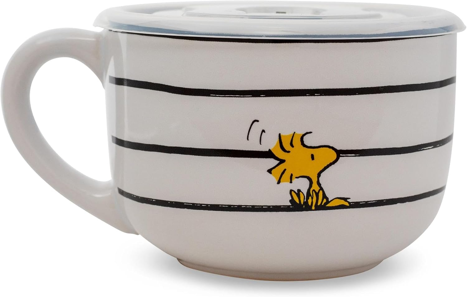 Silver Buffalo Peanuts Snoopy and Woodstock Ceramic Soup Mug with Vented Plastic Lid, 24 Ounces, 1 Count (Pack of 1) image number 2