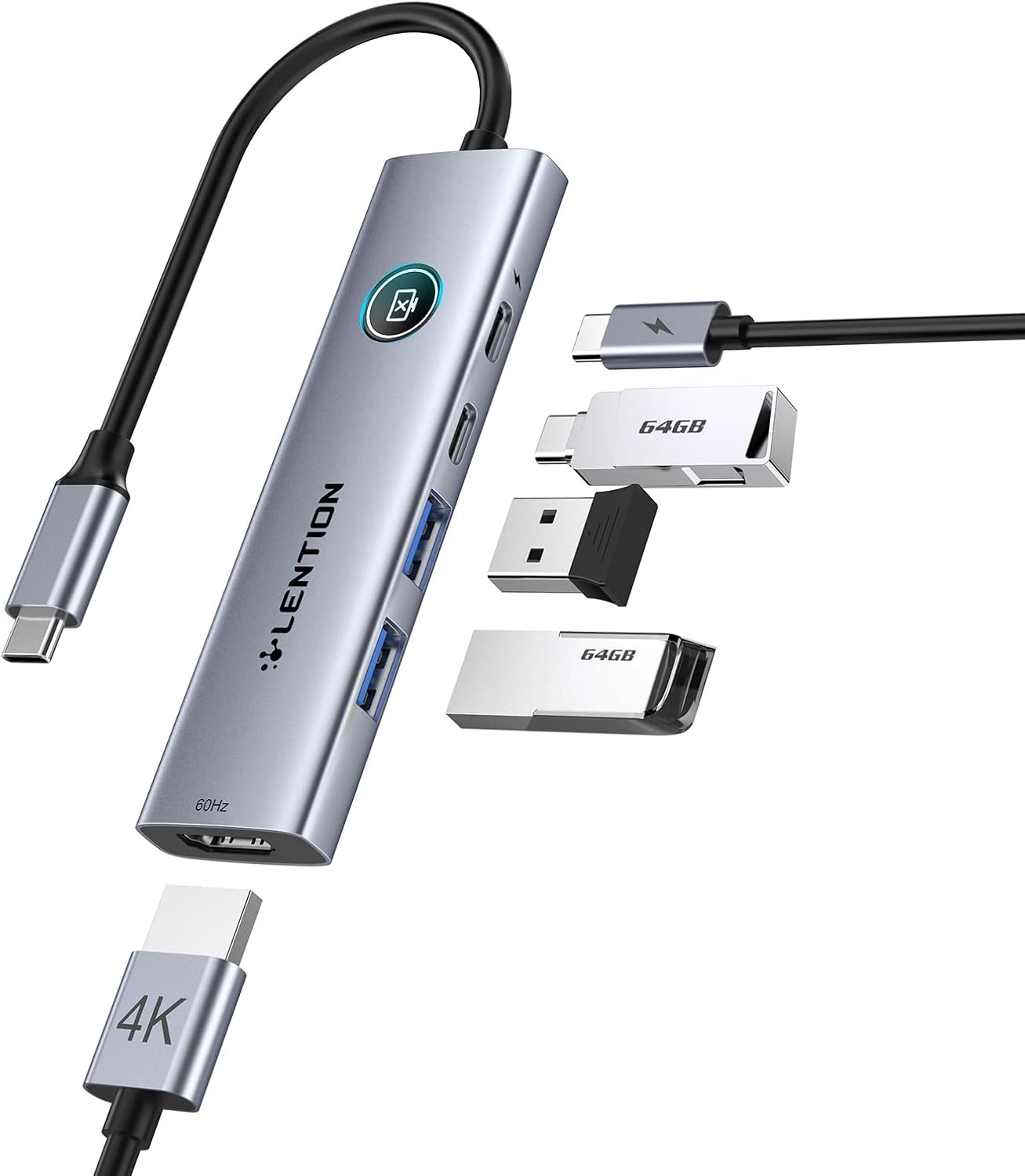 LENTION USB C Multiport Adapter, 5-In-1 USB C Hub with Type C 3.0, USB a 3.0, HDMI 4K@60Hz, 100W PD Charging, Multi-Port USB Adapter Dongle Compatible for Laptops and Other Type C Devices image number 5