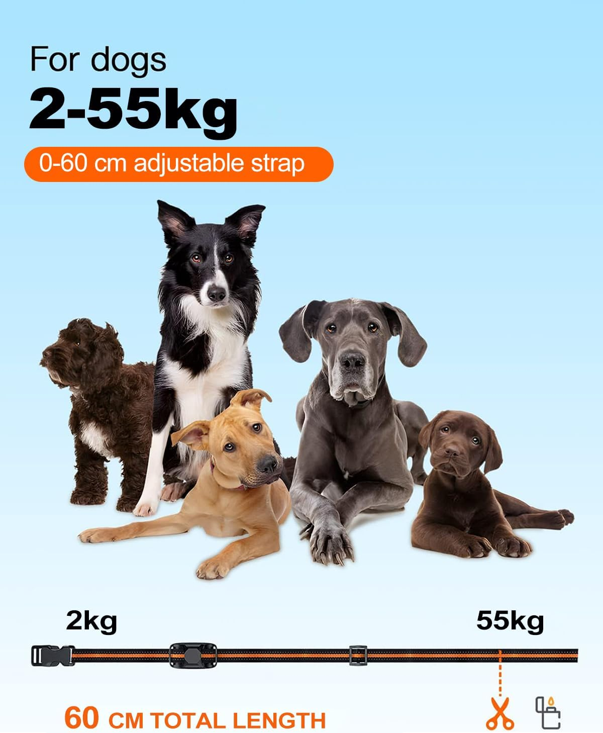 XIULIUU Dog Shock Collar - Dog Training Bark Collar with Remote for 2-55Kg Small Medium Large Dogs Rechargeable Waterproof E Collar with Beep (1-8), Vibration(1-16), Safe Shock(1-99) (Orange) image number 5