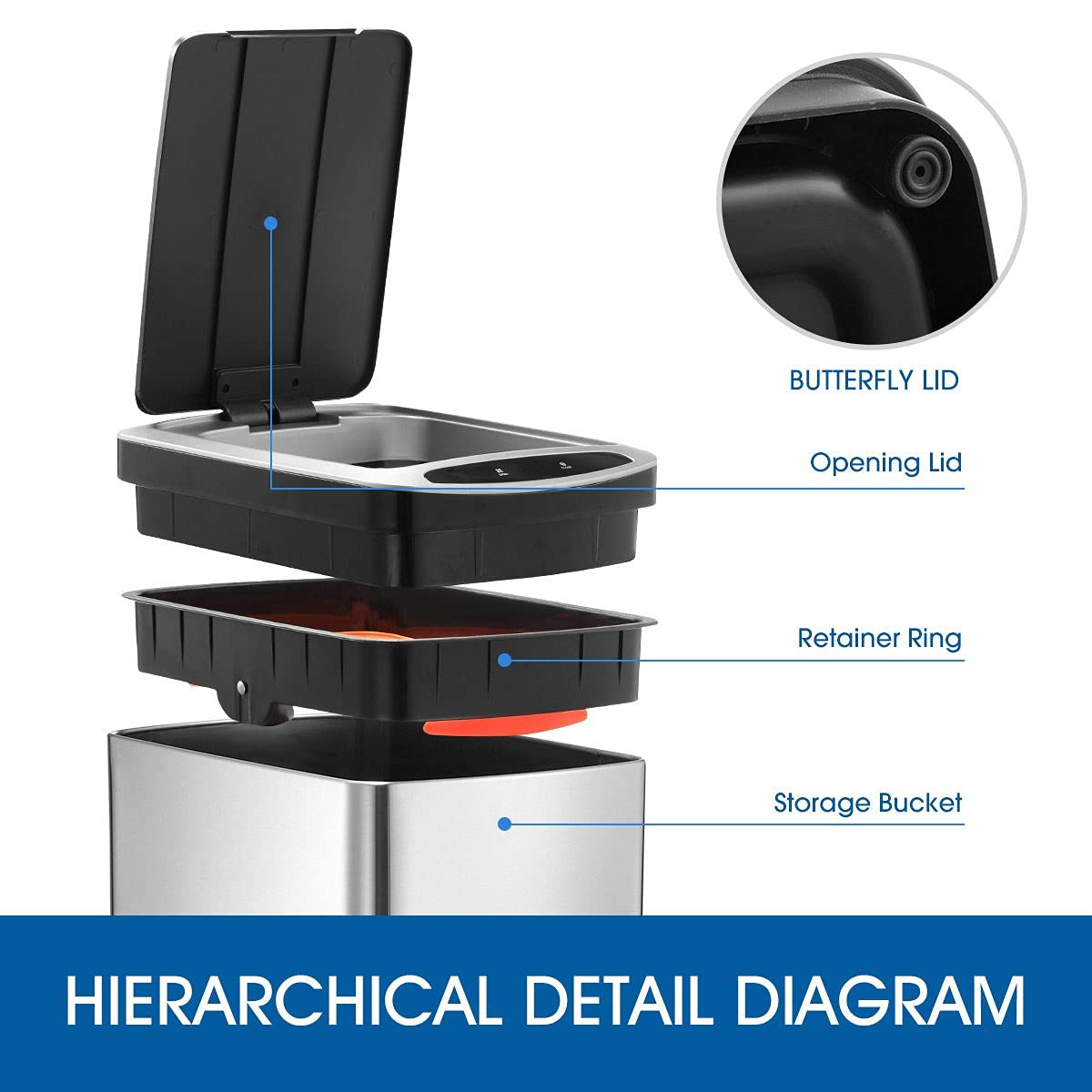 Maxkon 50L Motion Sensor Rubbish Bin Automatic Garbage Kitchen Trash Can Stainless Steel Slim Bathroom Waste Bin Home Office Sliver image number 2