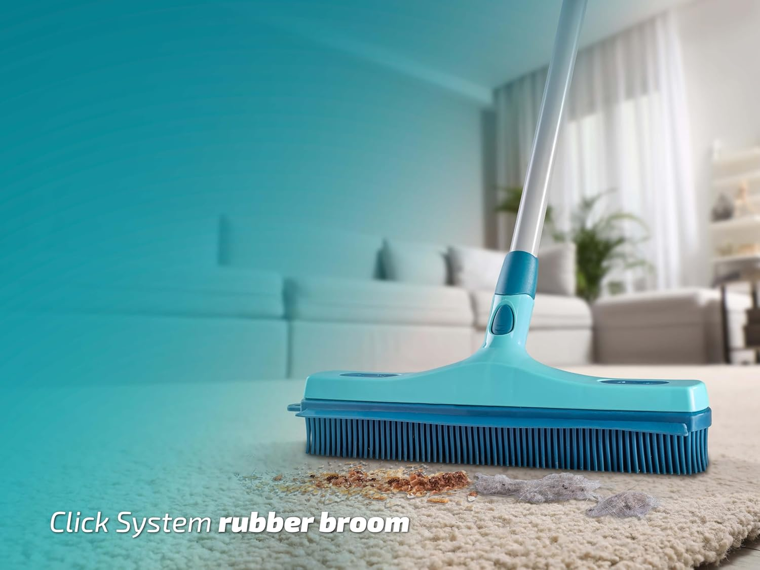 Leifheit Rubber Broom Click-System &ndash; Natural Rubber Supra Bristle Broom for Sweeping, Wiping and Water Removal, Compatible with Easy Click Telescopic Handles for Indoor and Outdoor Cleaning image number 5