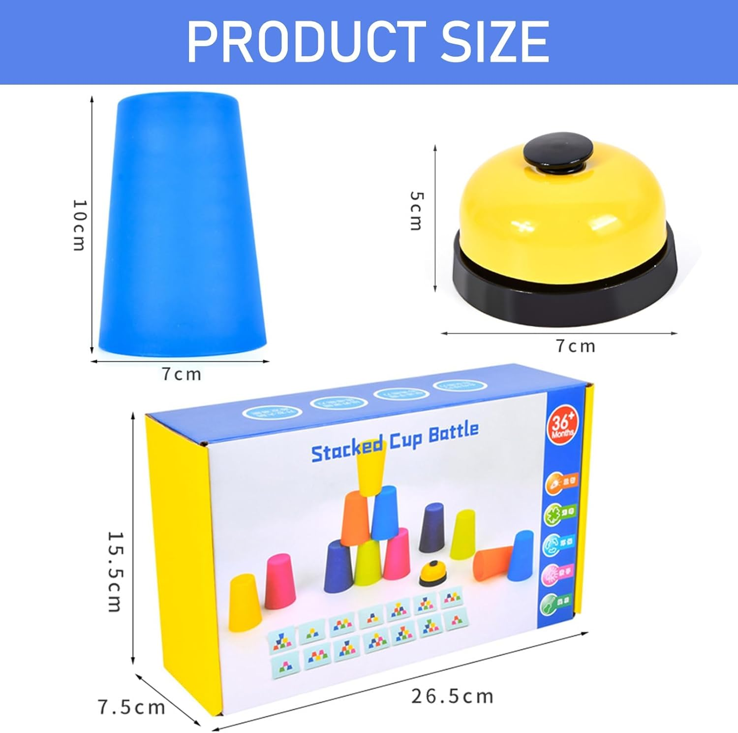 Stacking Cups Game with 50 Challenges Cards and Timer, 12 Plastic Cups, Quick Cups Games for Kids Classic Family Game, Speed Stacking Cups Idea for Boys and Girls